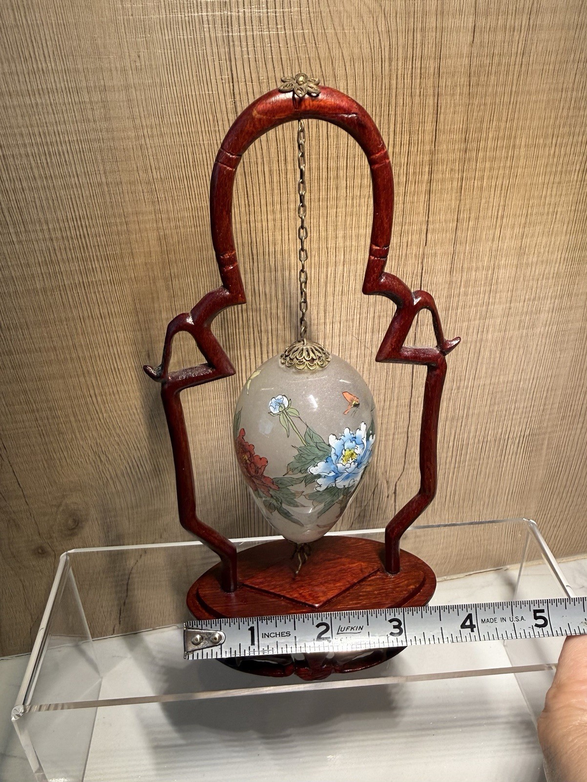 Chinese Reverse Painted Glass Egg on Stand – Decorative Art Piece