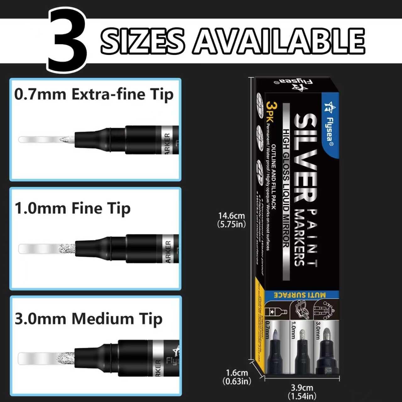 Metallic Chrome Paint Pens, 3 Different Sizes of Silver Liquid Chrome Markers Mi