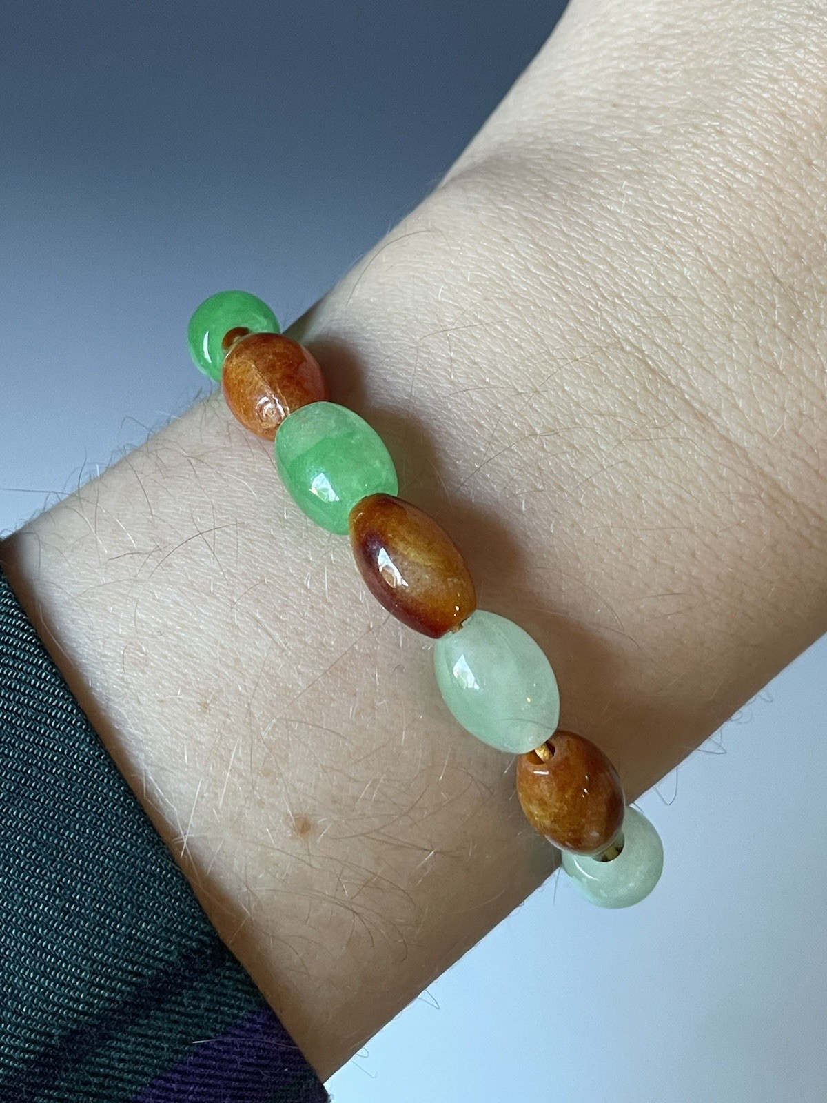20th C. Chinese Carved Jade & Carnelian Agate Stone Beaded Bracelet