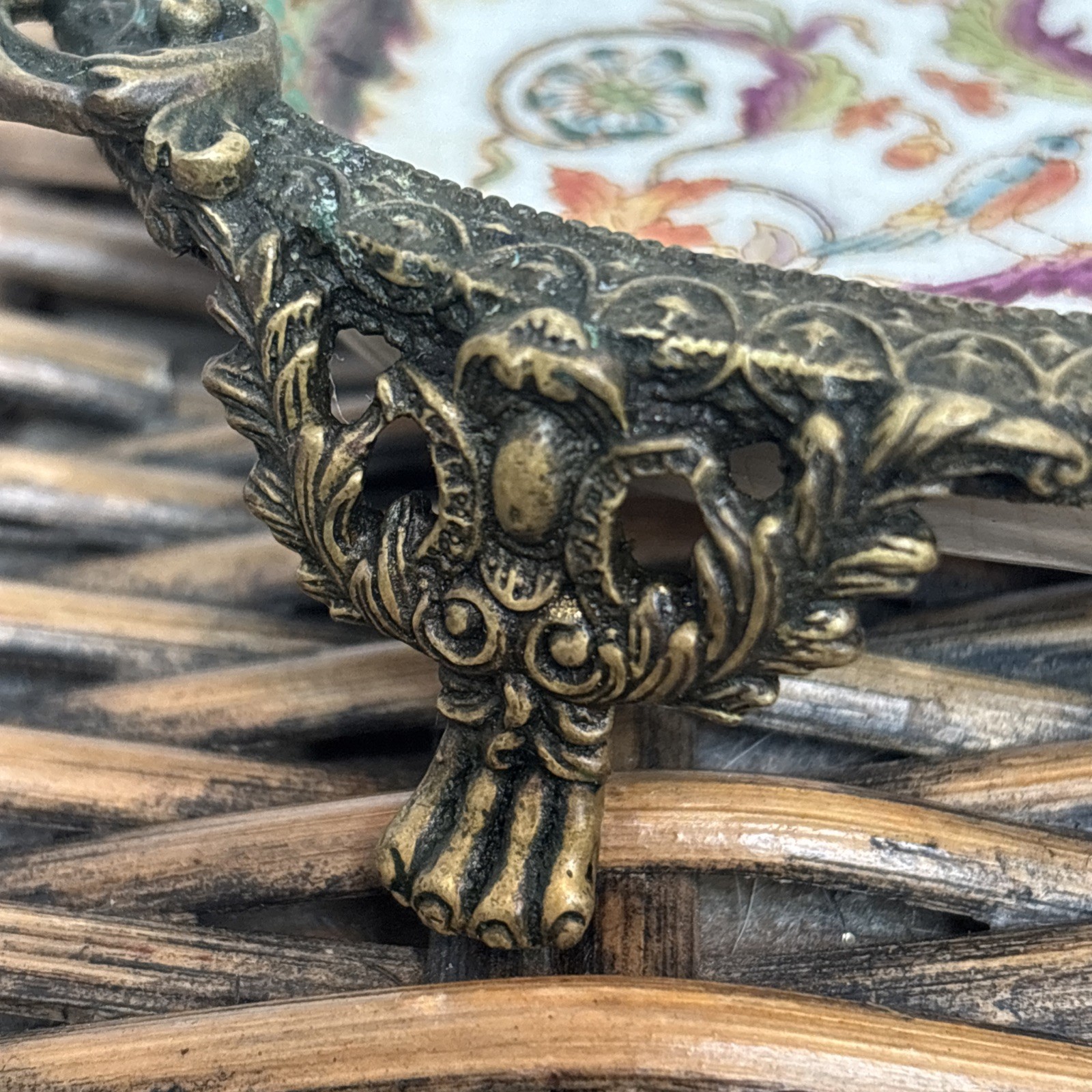 Vintage Hua Ping / Rong Tang Zhi Porcelain Brass Footed Soap or Trinket Dish
