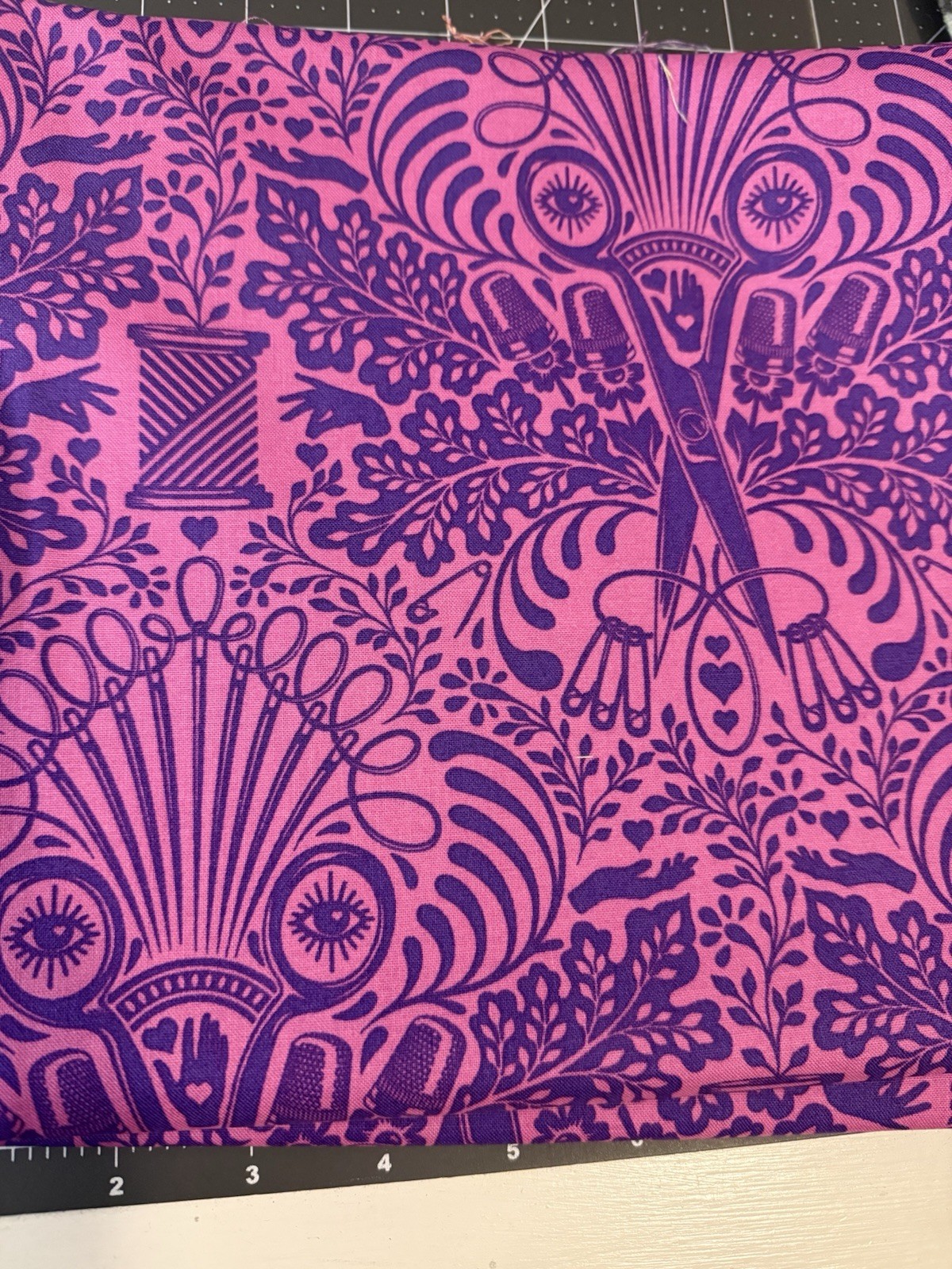 1/2 YD Getting Snippy HOMEMADE PURPLE Scissors Cotton Quilt Fabric Tula Pink