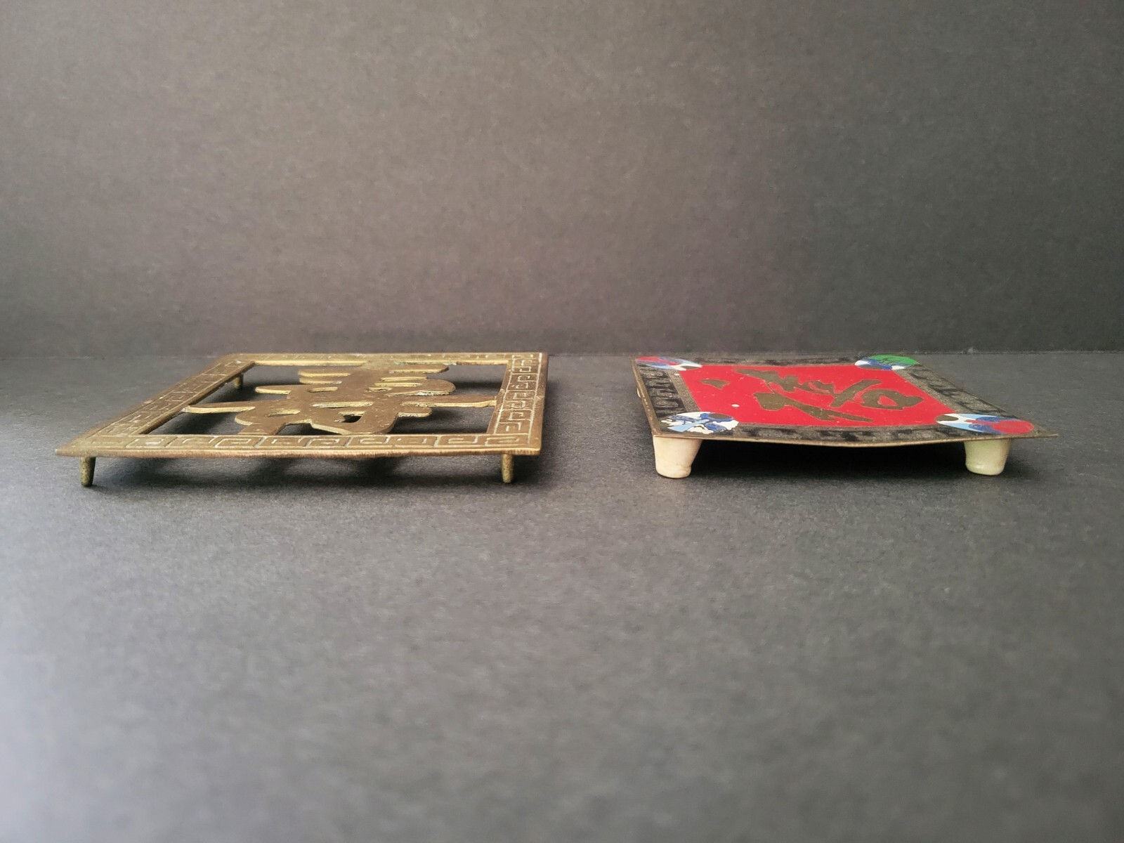(2) Vintage Brass Chinese Character Trivets