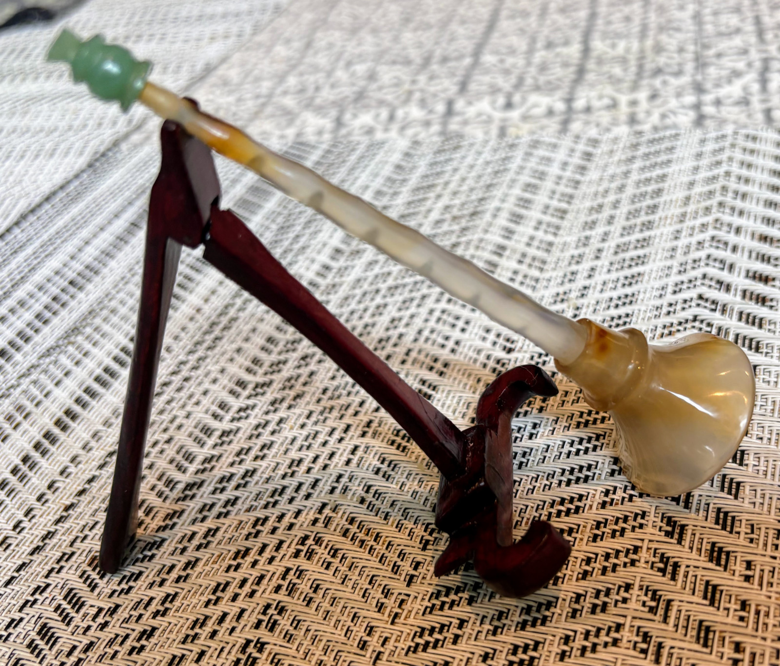 Vintage Semi Precious Jade & Agate Miniature Musical Instrument & Stand
