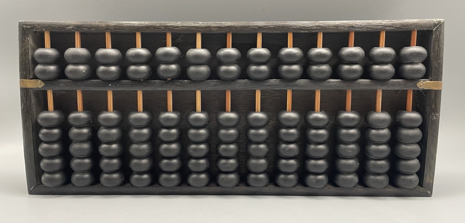 Vintage Chinese Wood Abacus – 13 Rod – 5 And 2 Digits Brass Trim Nice Decor Pc