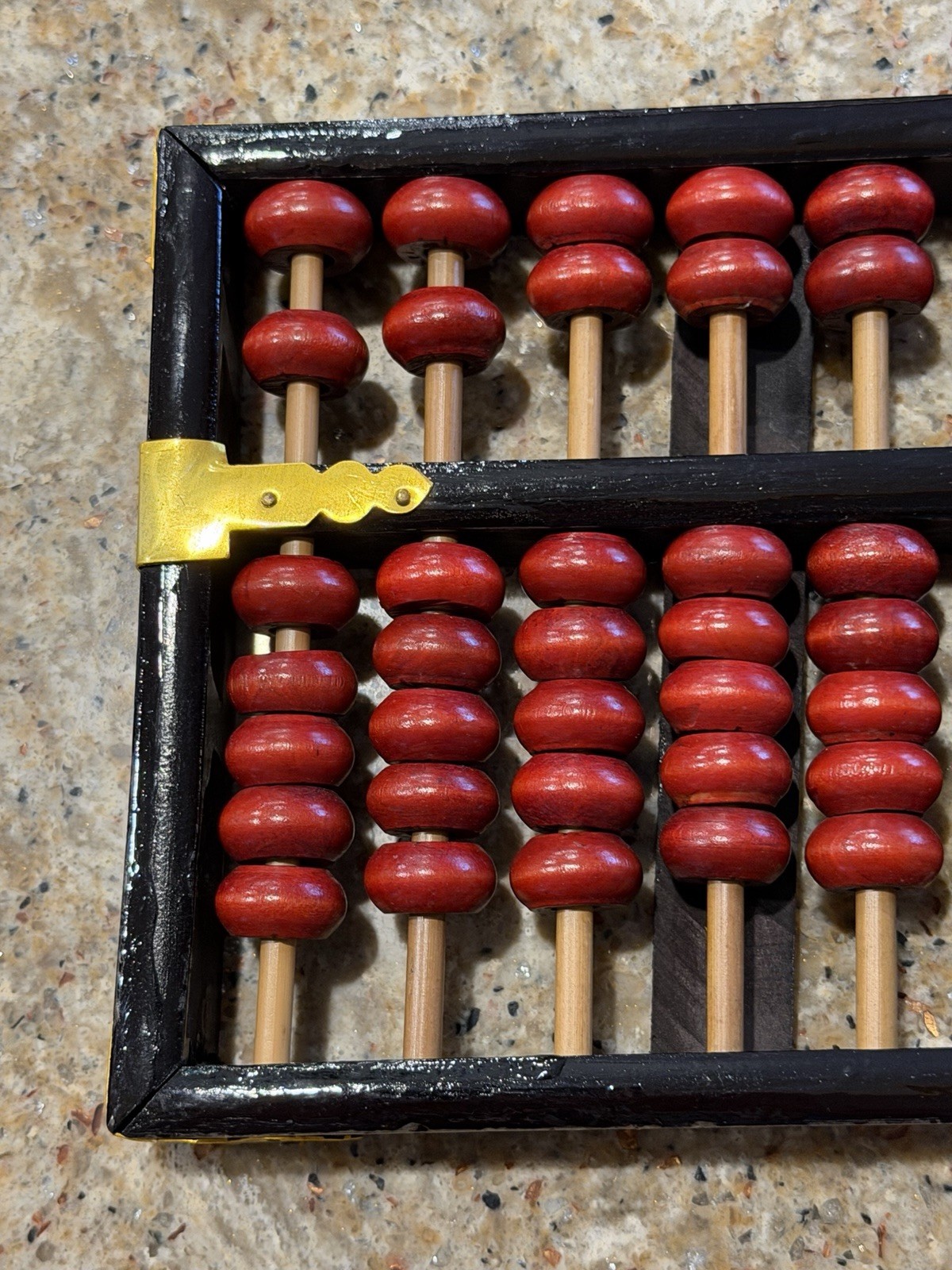 Rare Vintage Chinese Abacus Wood & Brass 13 Rows 91 Red Beads Lotus-Flower Brand