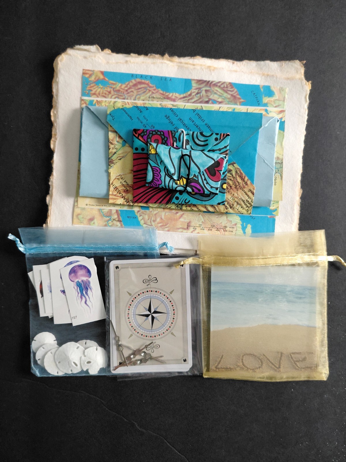 Ocean Junk Journal Kit Handmade Ephemera Beach Scrapbook Supplies 25+ Piece Set
