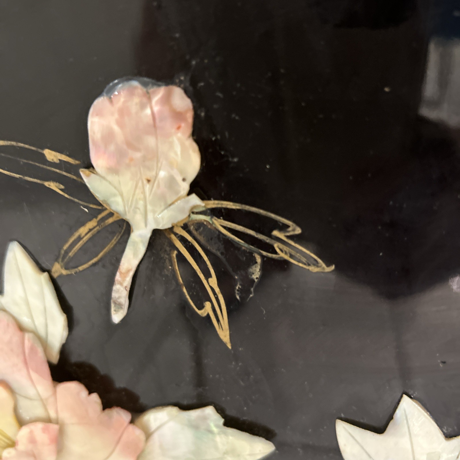 2 Vintage Oriental Asian White Mother of Pearl Four Panel Screen Flowers & Birds