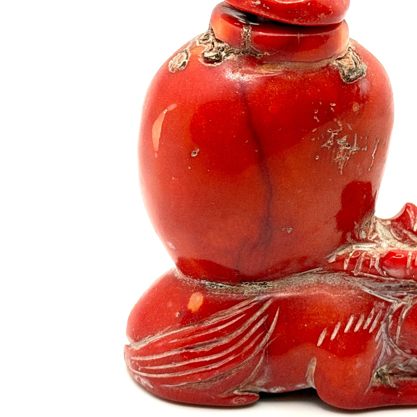 Vintage 60s Carved Natural Coral Dragon Chinoiserie Snuff Bottle