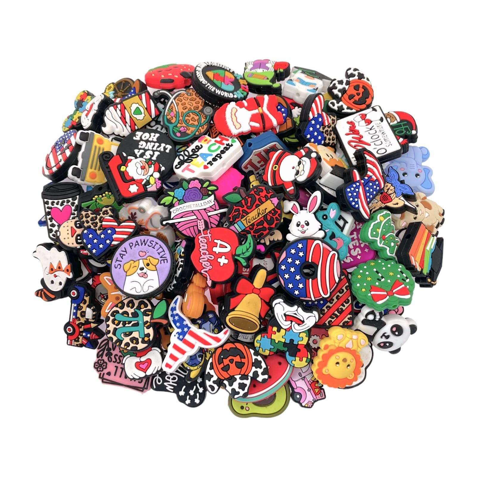 100pcs Different Random Silicone Focal Beads Bulk Christmas Halloween Teacher Ma