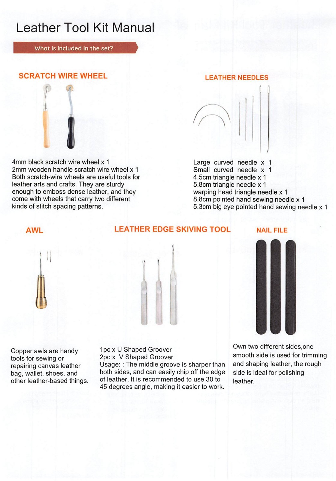 Leather Craft Tool Kit Set for DIY Stitching, Cutting, Skiving & Repair – M0028