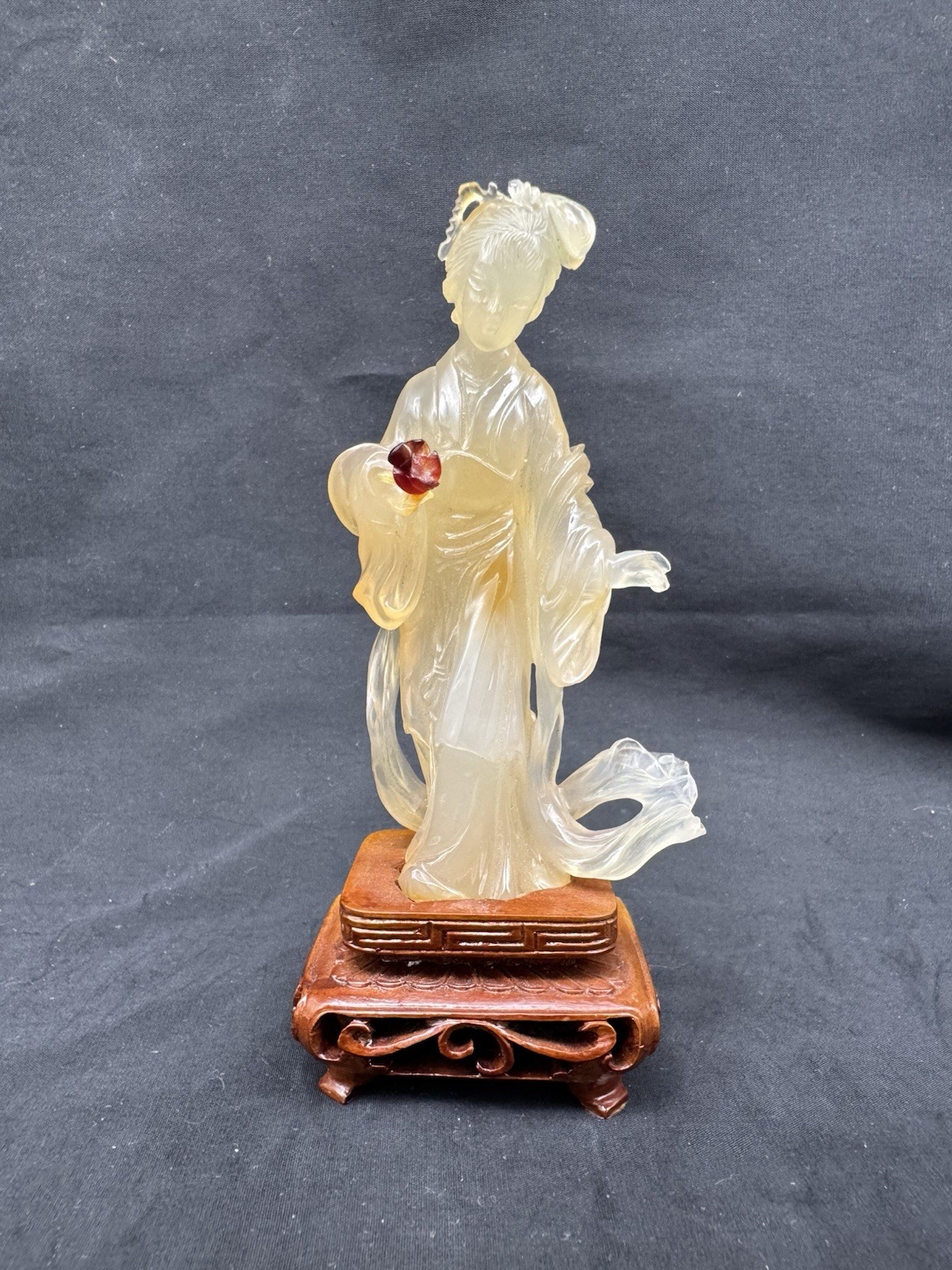 Chinese Carved Agate Stone Lady Sculpture, 4.5″