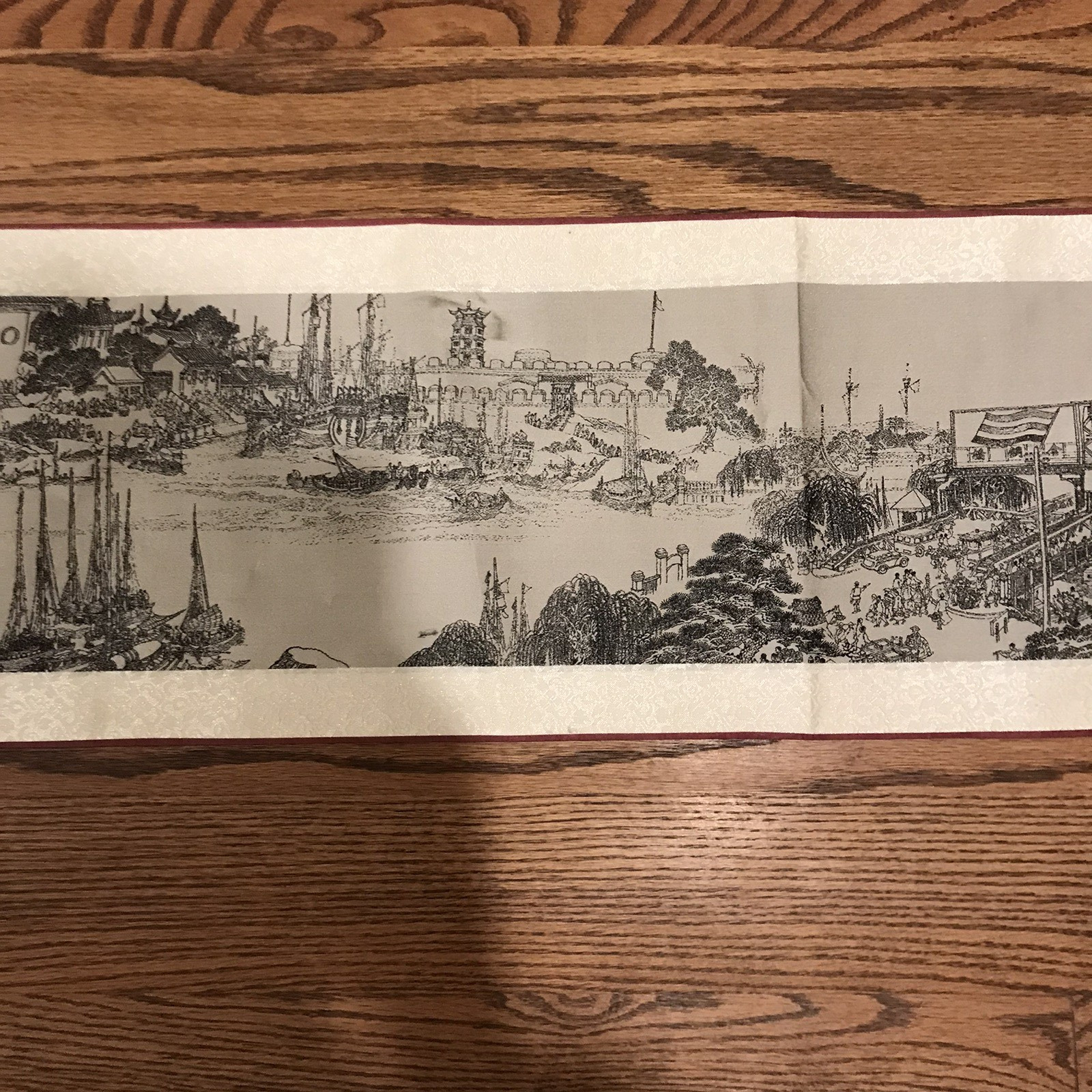 Vintage Chinese Silk Tapestry Table Runner 86″x9″ Ancient Jincheng