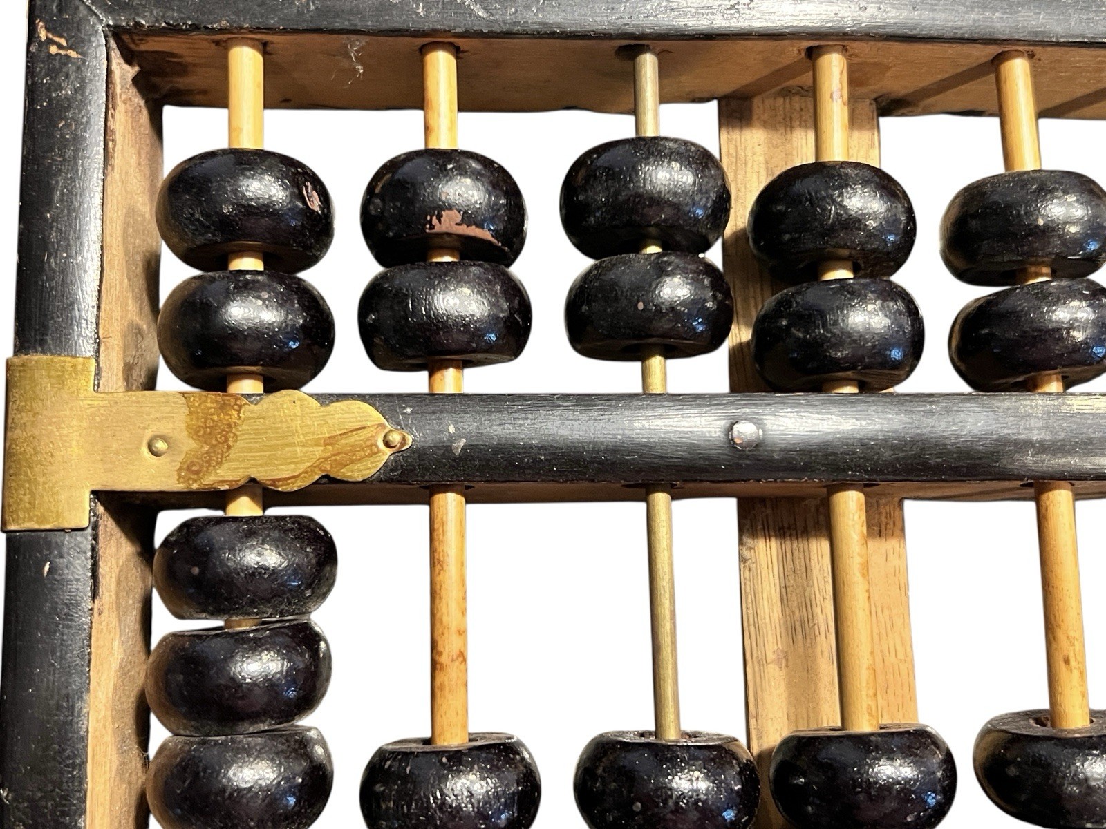Vintage Chinese Abacus Suanpan Lotus Flower Wood Brass PRC 1960s