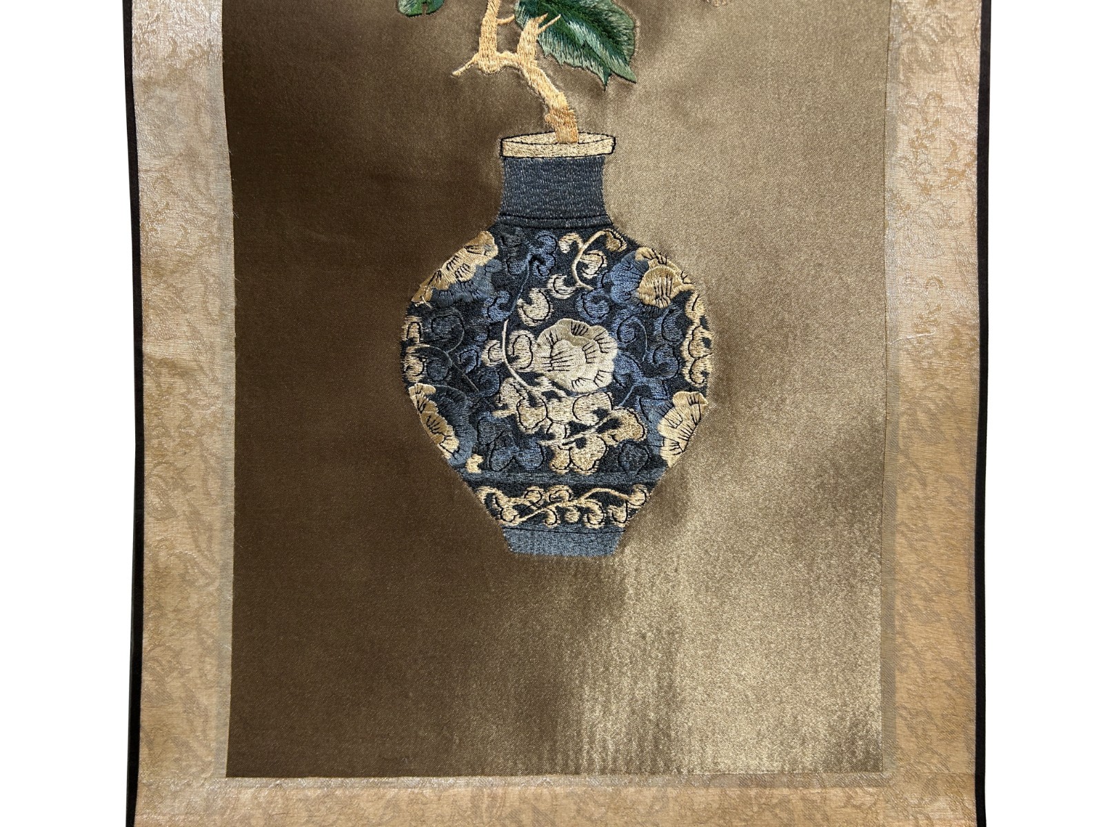 Chinese Red Flower Vase Embroidery Scroll Painting Wall Art ws4778
