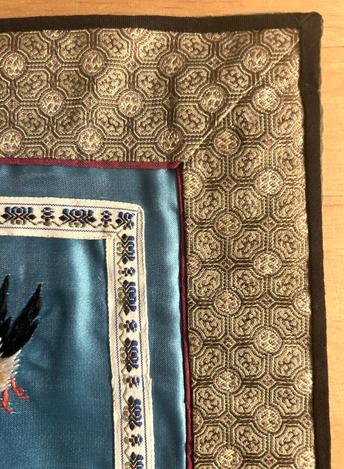 Chinese Silk Hand Embroidered Birds & Flowers Panel 11″ x 11″