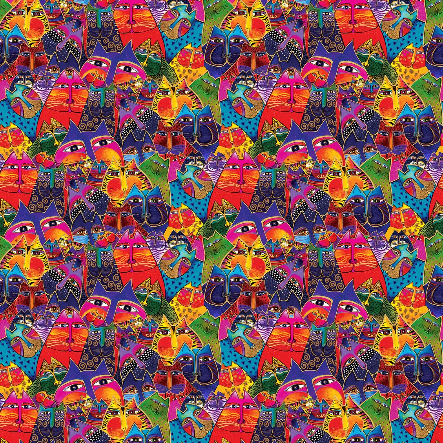 1/2 Yard Fabric – Fantasticats | Packed Cats Multi by Laurel Burch – Clothworks