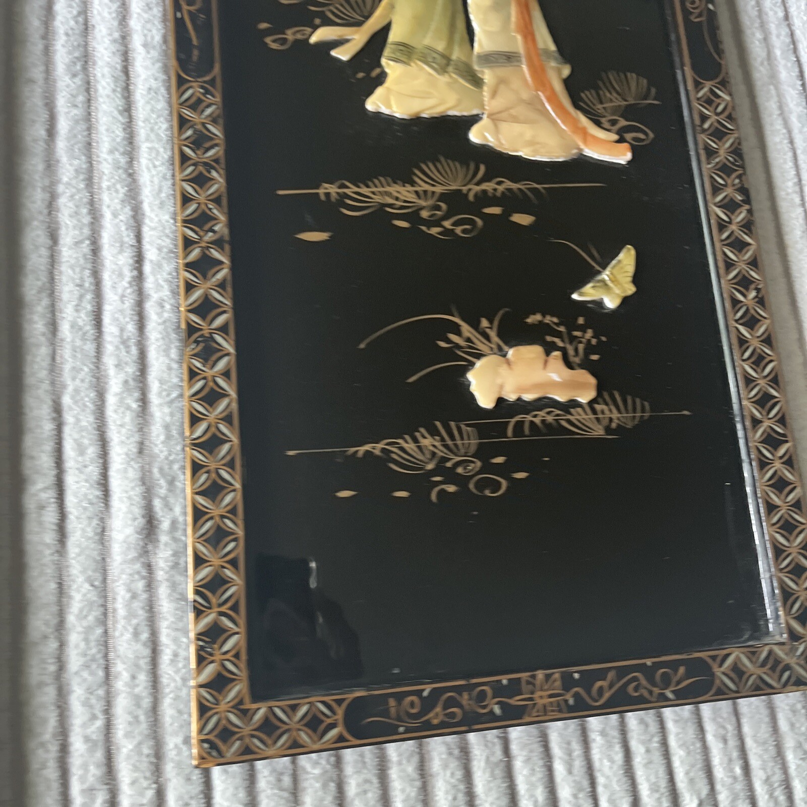 4 Asian/Oriental Hanging Wall Panels Mother Of Pearl Black Lacquer 36”X12” (READ
