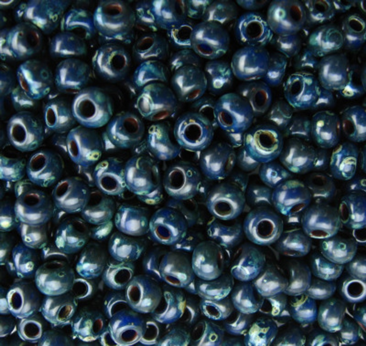6/0 Japanese Opaque Dark Teal Picasso Glass Seed beads-28 grams