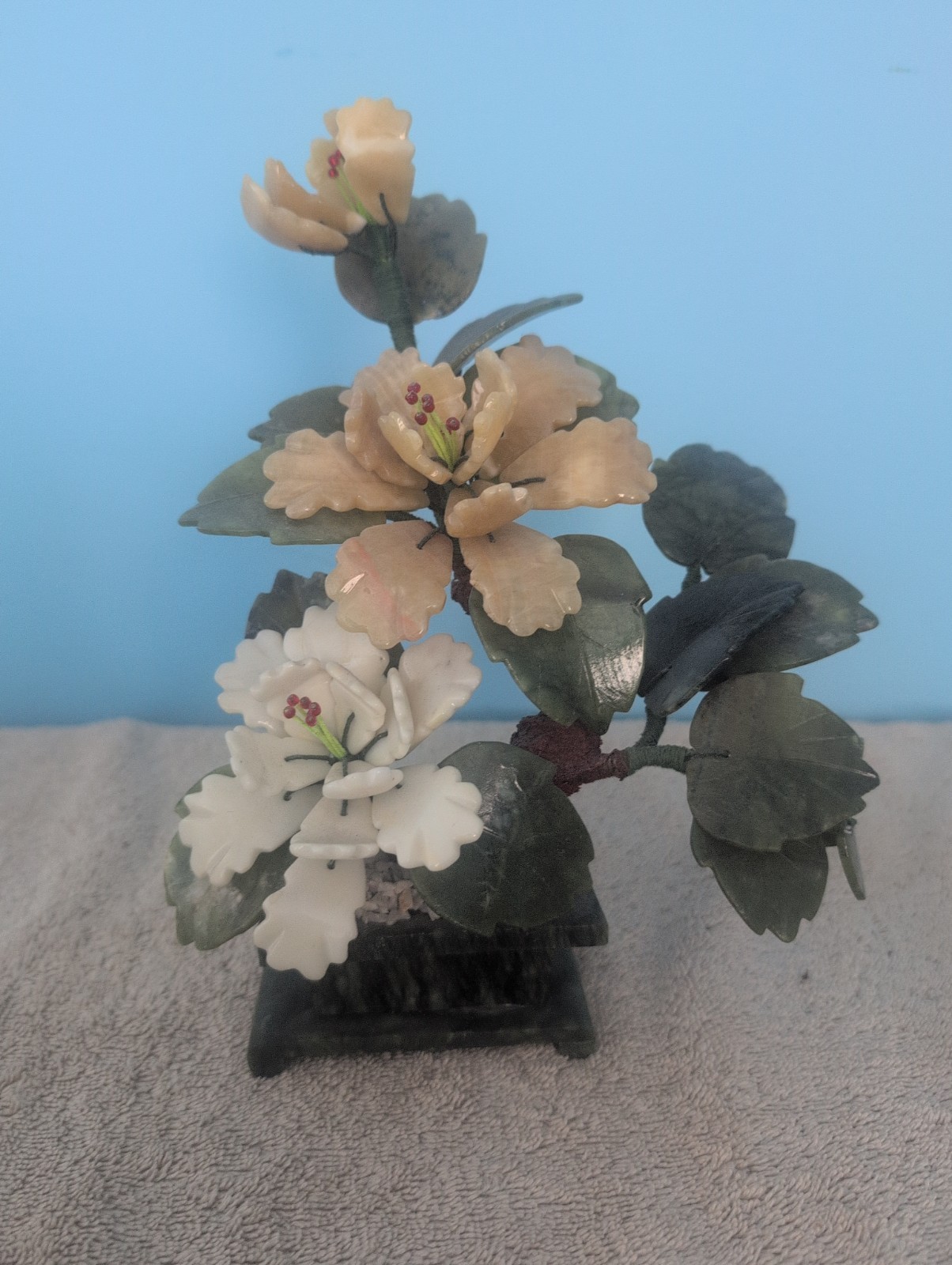 Vintage Chinese carved hardstone or jade bonsai tree