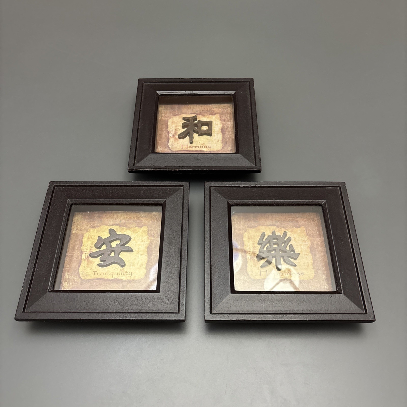 Chinese Shadow Box Art Framed Prosperity Harmony & Tranquility Asian Home Decor