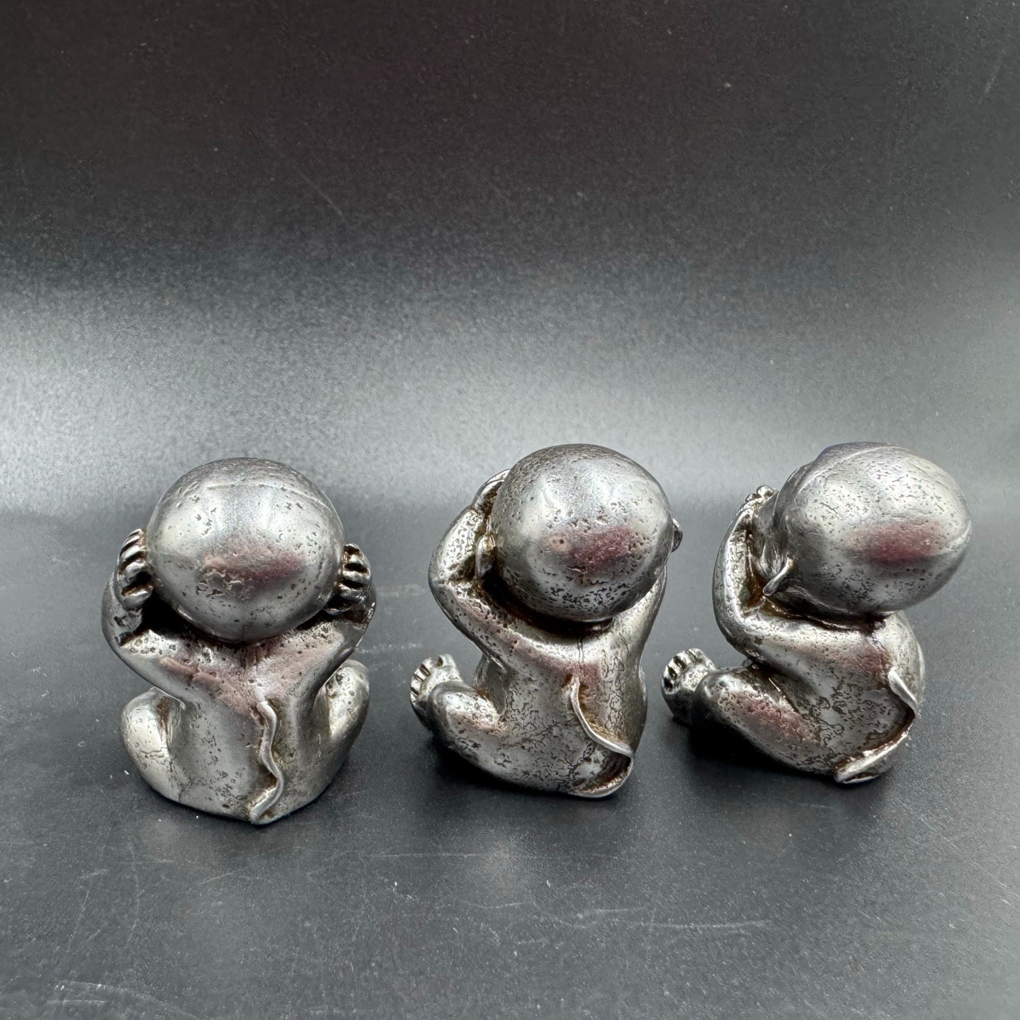 Set of 3 Metal Three Wise Monkeys Mini Statues Hear See Speak No Evil Desk Decor