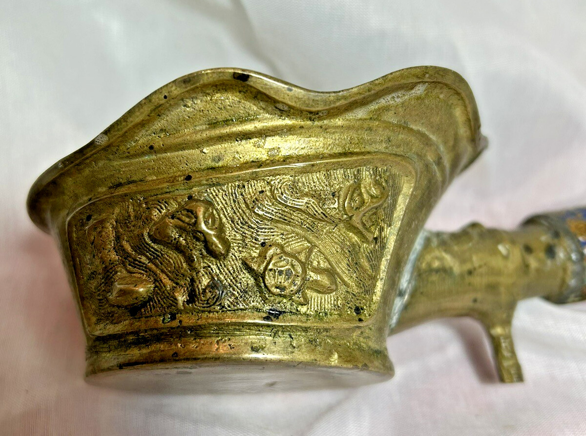 Vintage Silk Iron Brass Cloisonne Chinese Coal Pan