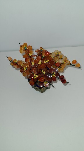 Chinese Gem Stone Art Bonsai Tree Carnelian Cherry Tree Cloisinae Pot 5″x5″