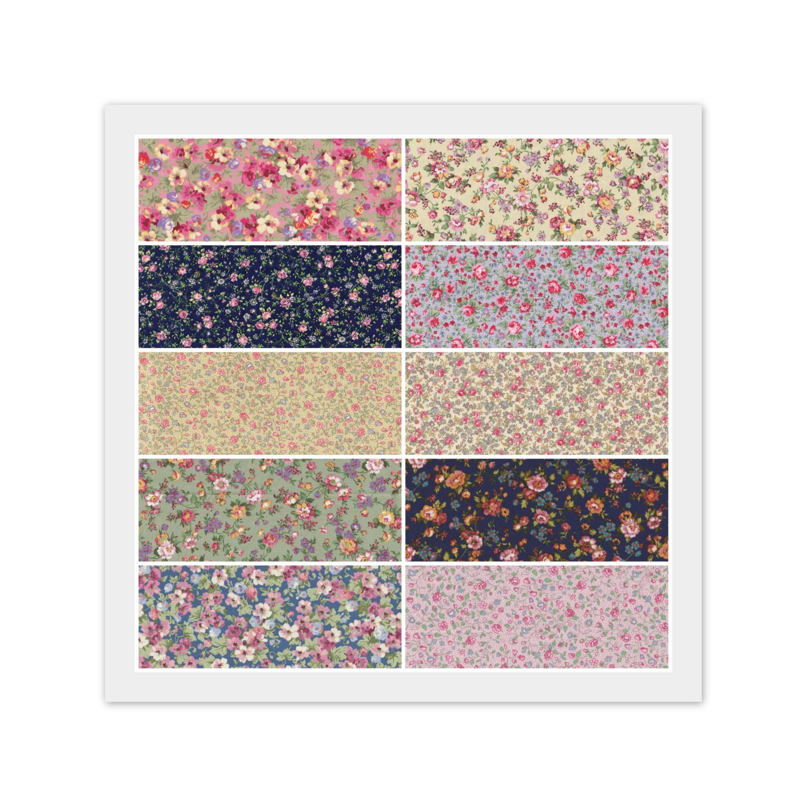 Country Floral FAT QUARTERS: 10) 18″ x 22″ FQ Bundle, 100% Cotton Fabric