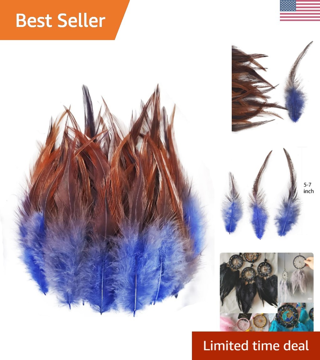 100PCS Saddle Hackle Rooster Feather for Crafts, 5-7 inch Natural Pheasant Ne…