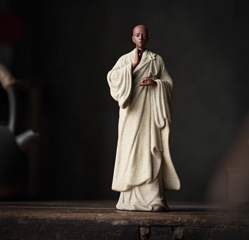 New 8.9″ Chinese Zi Sha Clay Monk Statue Buddha Buddhism Zen Figure Decor