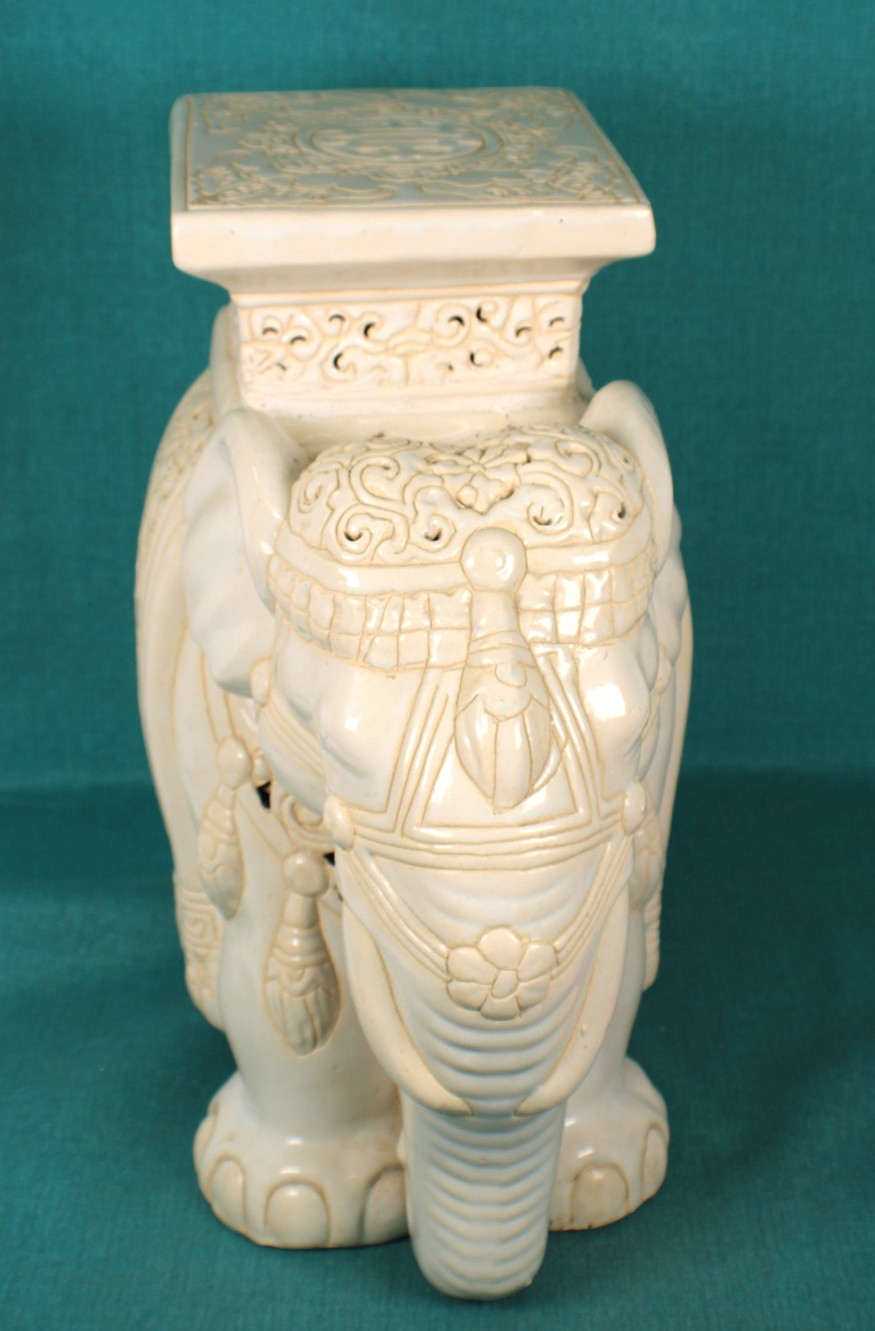 Mid Century Asian Style Ceramic Elephant Plant Stand Beige/ Off -White
