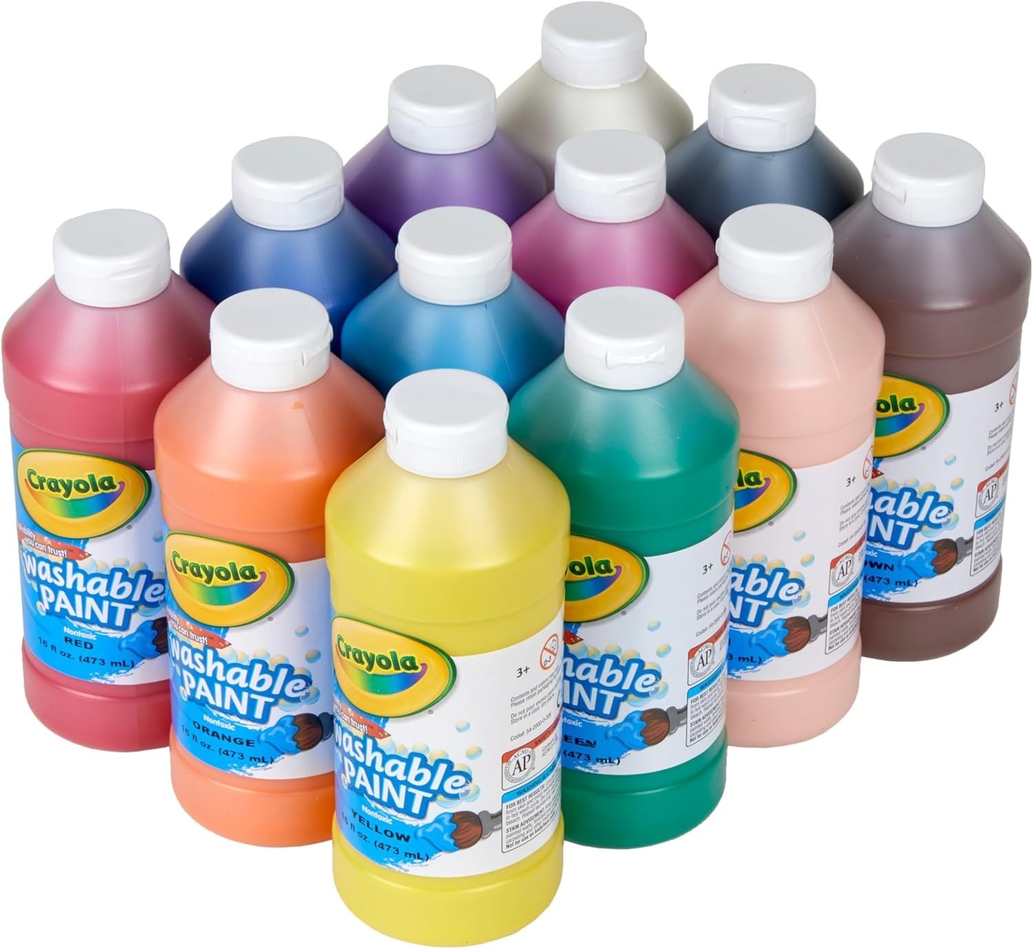 Crayola Washable Paint 12ct Bulk Set Kids Art Projects 16oz Bottles Nontoxic New