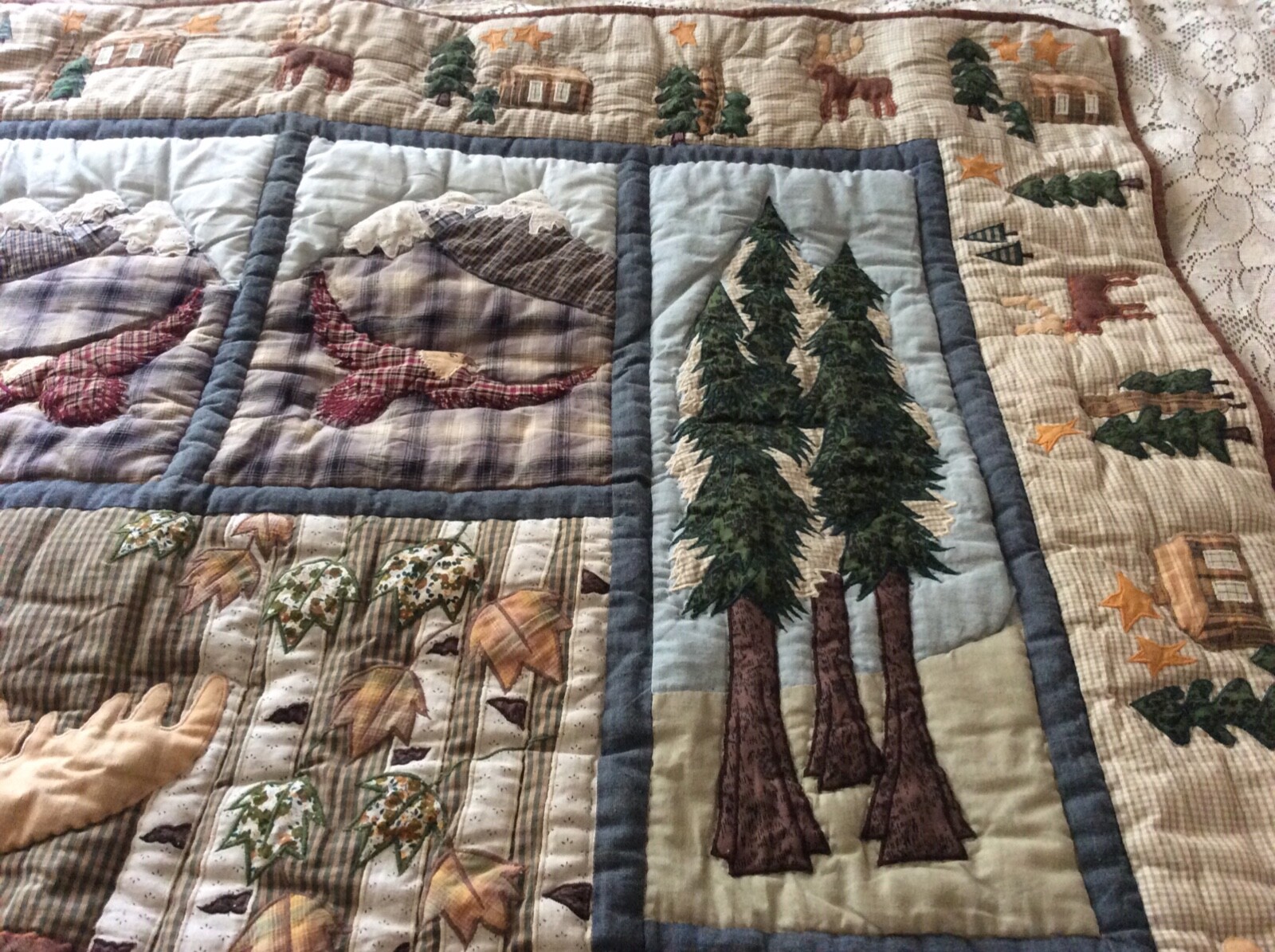 MOOSE IN THE FOREST WALL HANGING EMBROIDERED PATCHWORK 54″ X 64″