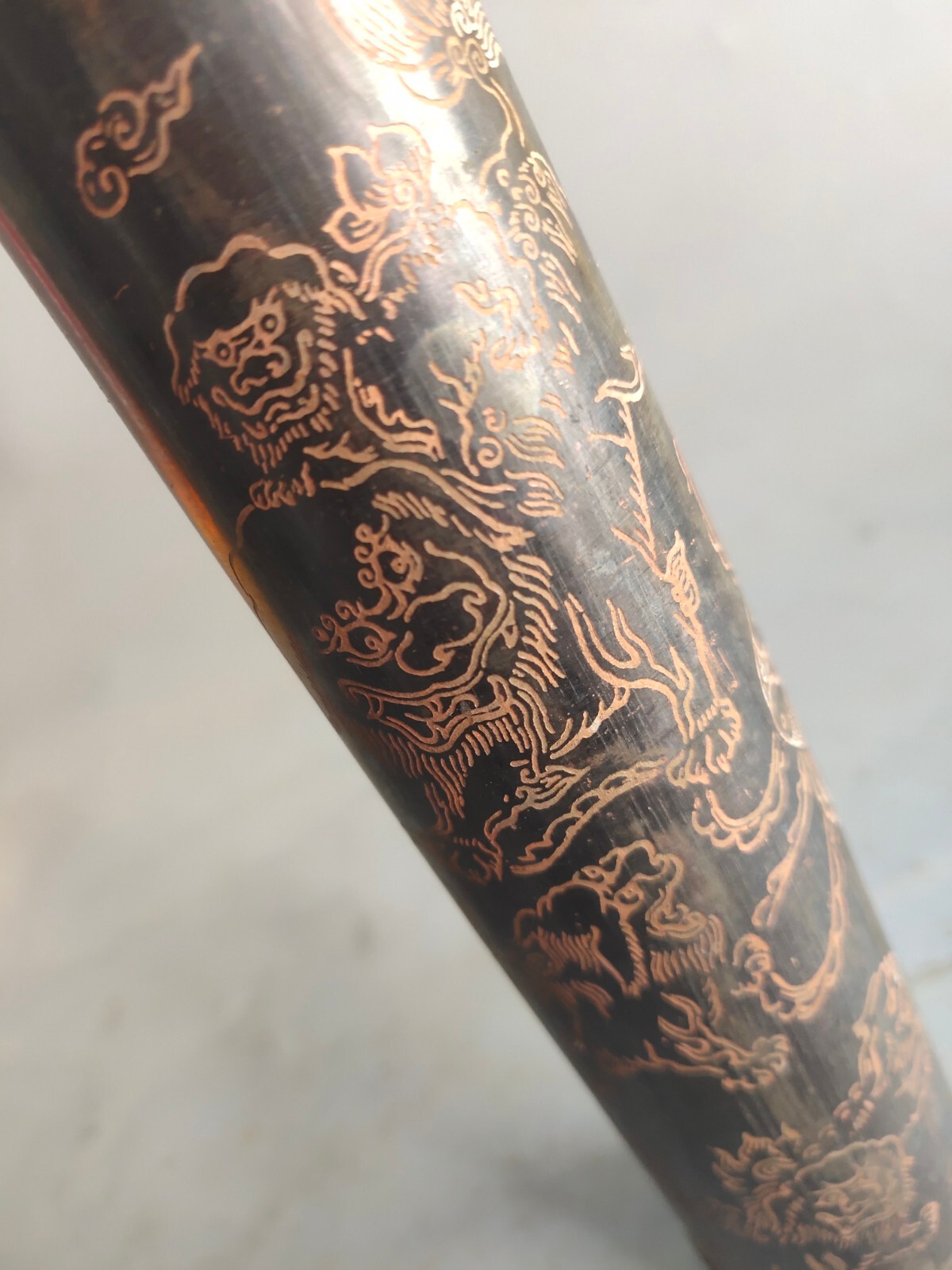 19cm old copper carved lion foo fu dog See Wonderful Scene optical kaleidoscope
