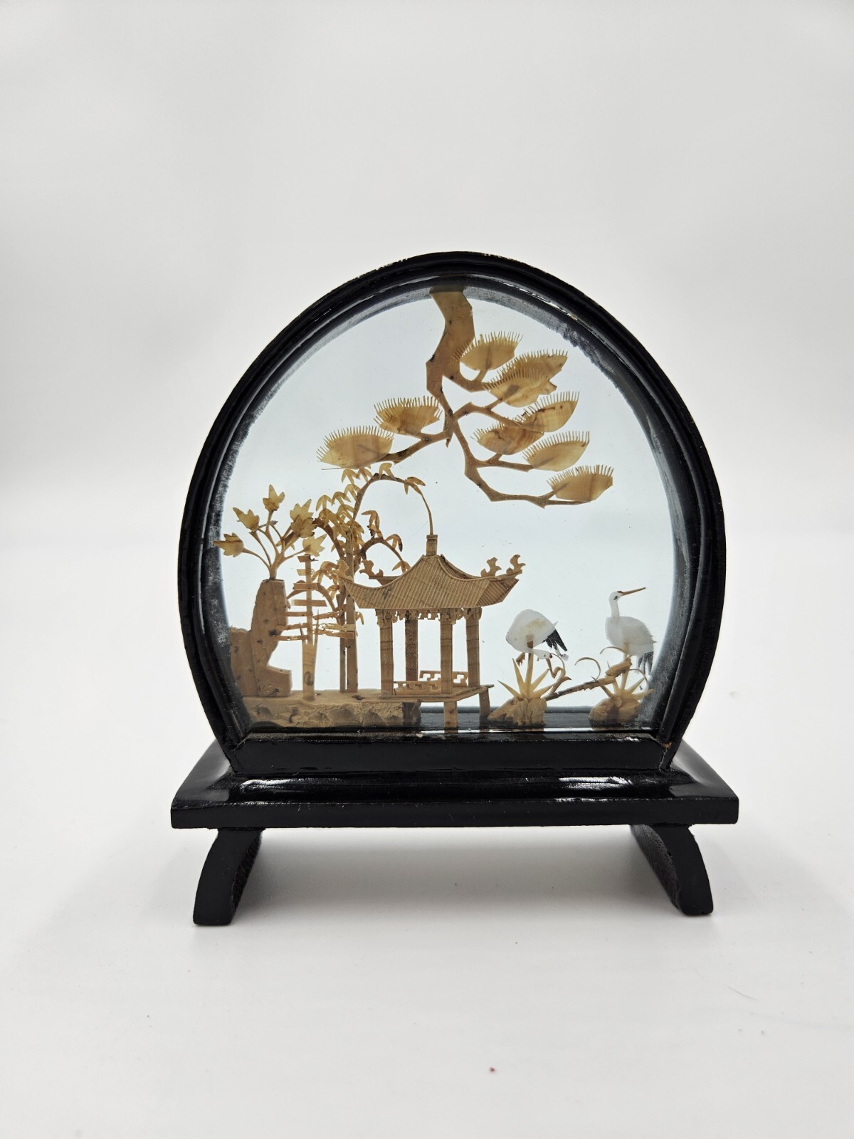 Cork Carving In Glass Diorama Imperial Tombs Of China 4.5″ x 3.75″ Birds Pagoda