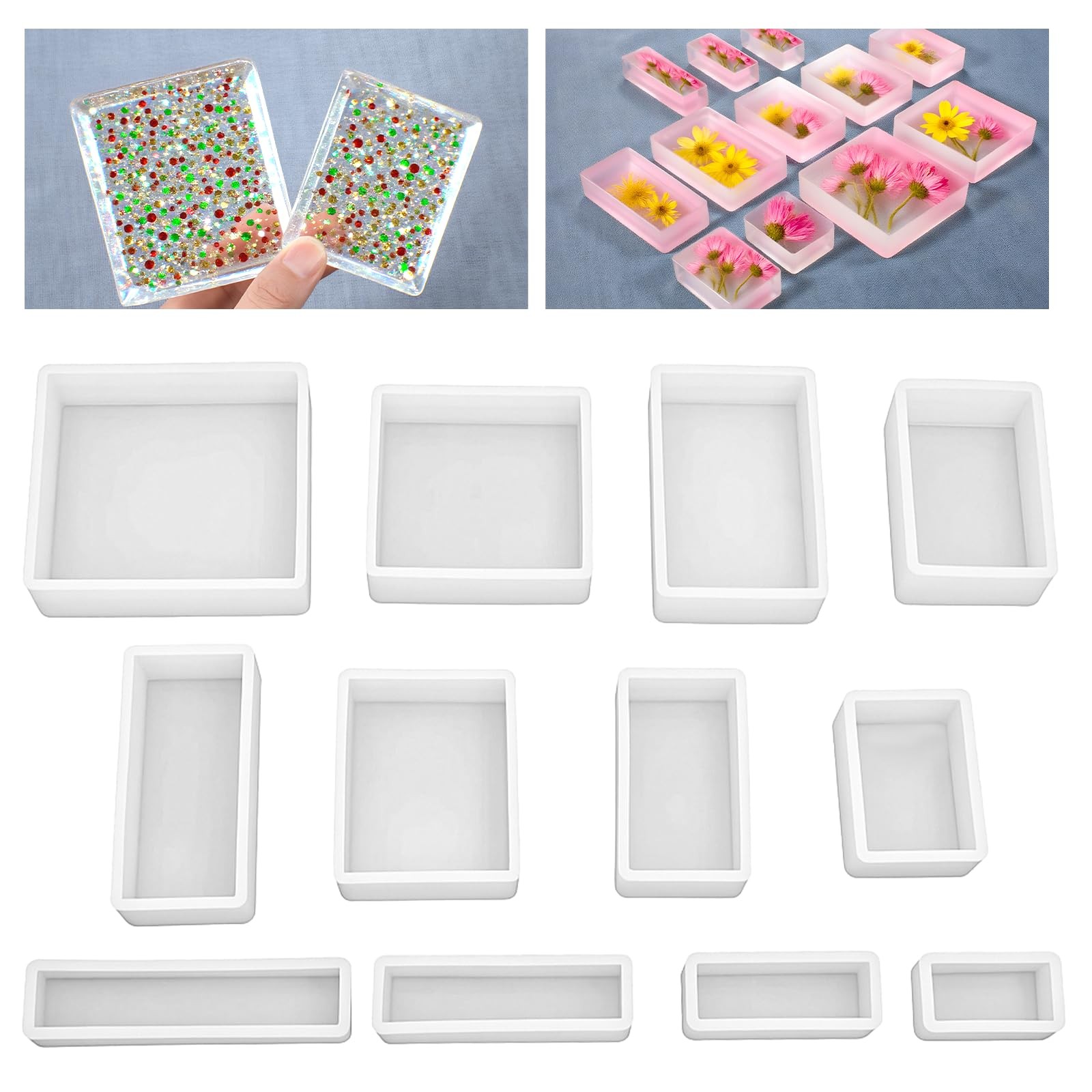 12 Packs Epoxy Resin Molds Kit Square Rectangle Silicone Molds Resin Casting
