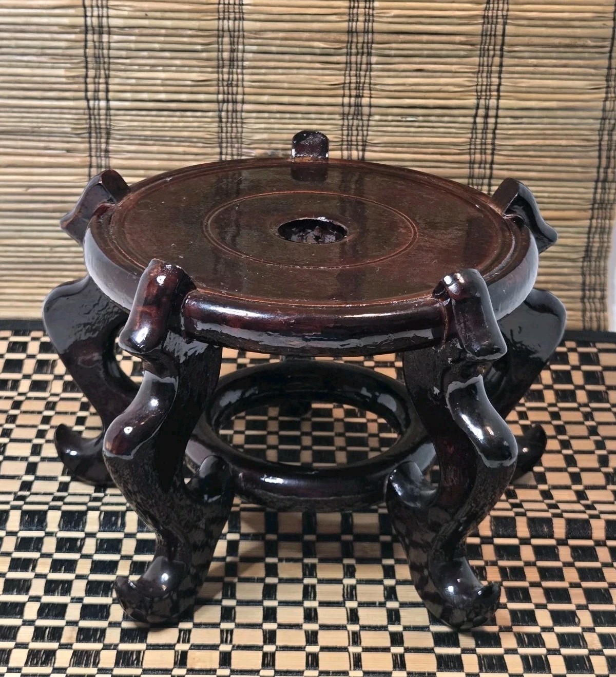 Asian Style Dark Wood Vase Collectible Pedestal Riser Stand 5 Feet 5.25″ H READ