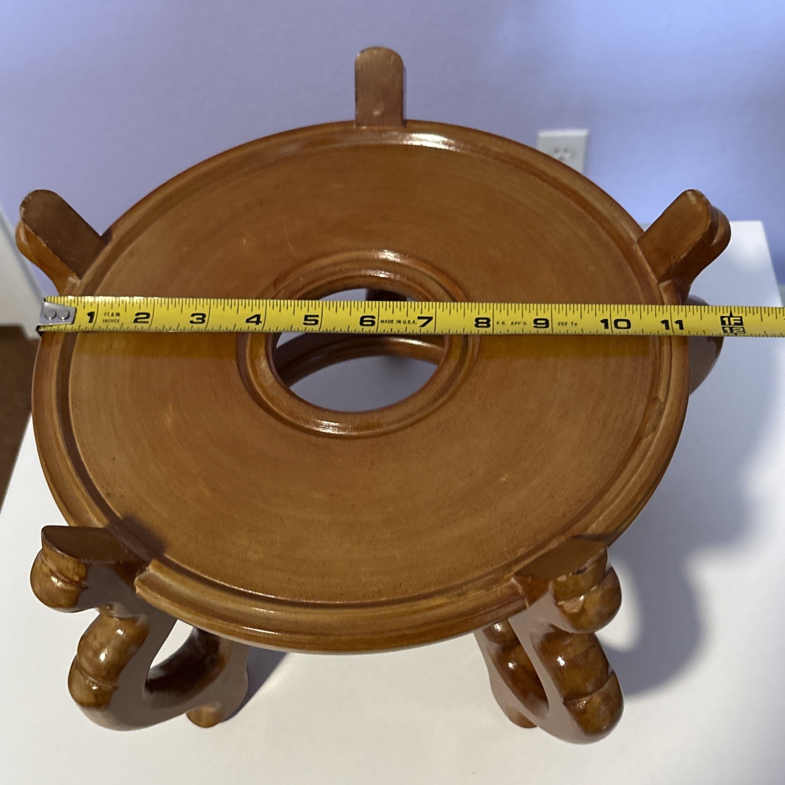 Carved Wood Plant Stand Display Honey Brown Vase Fish Bowl Asian Oriental 10”