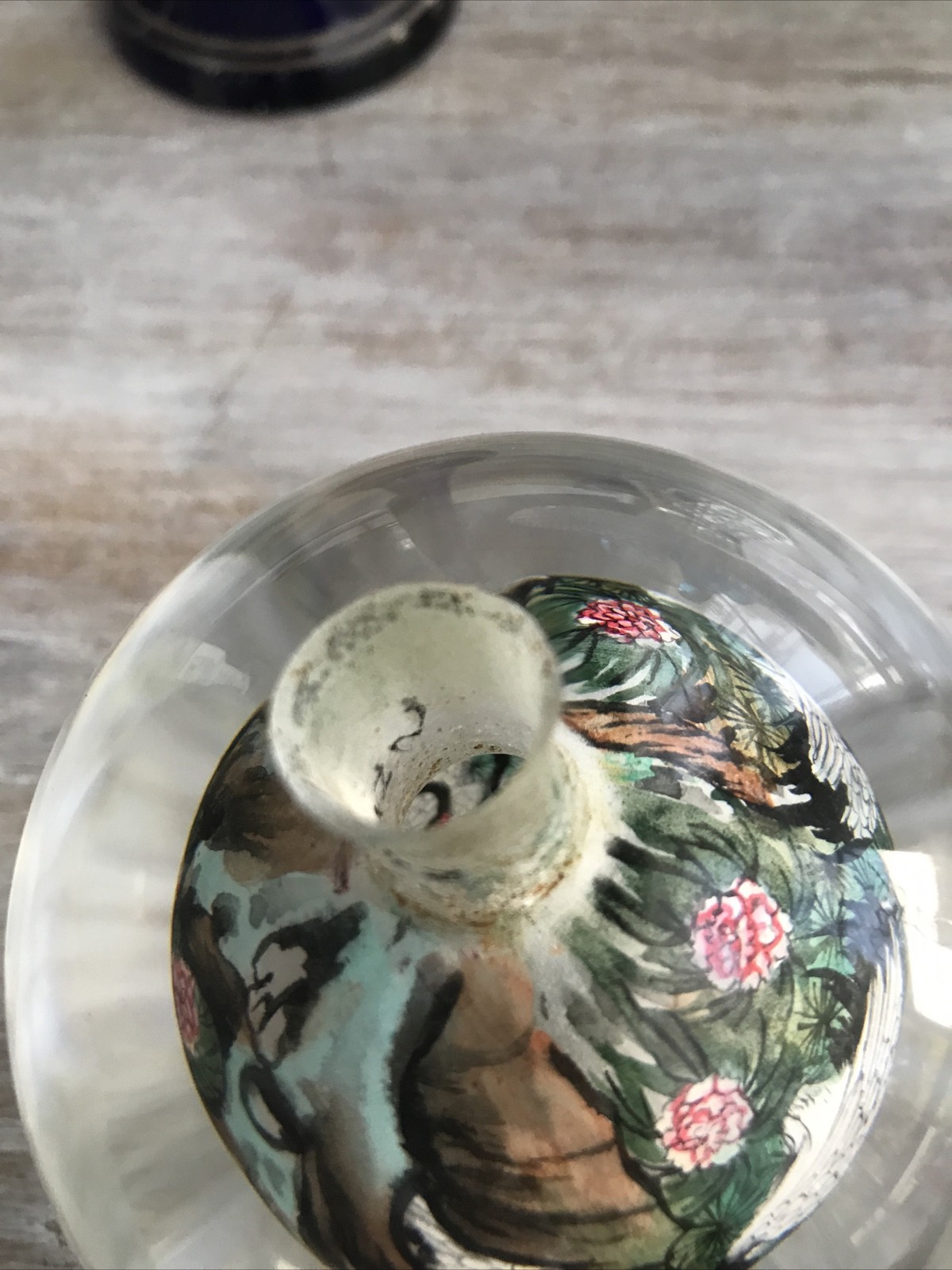 VTG Reverse Painted Glass Ball Sphere Paper Weight Oriental Asian Swan Bird