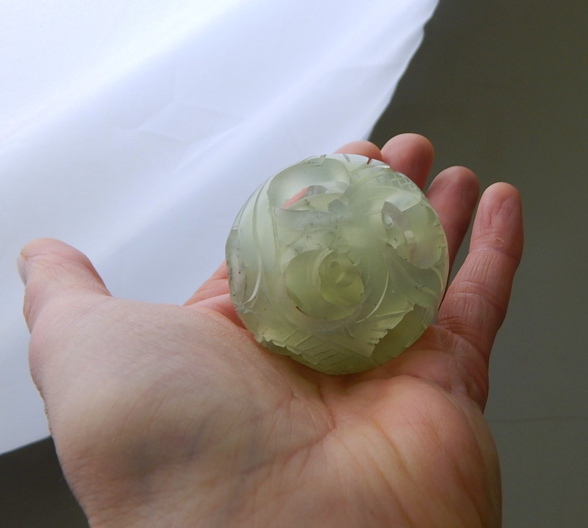 Vintage Chinese Jade Puzzle Ball Devil’s Work pale green