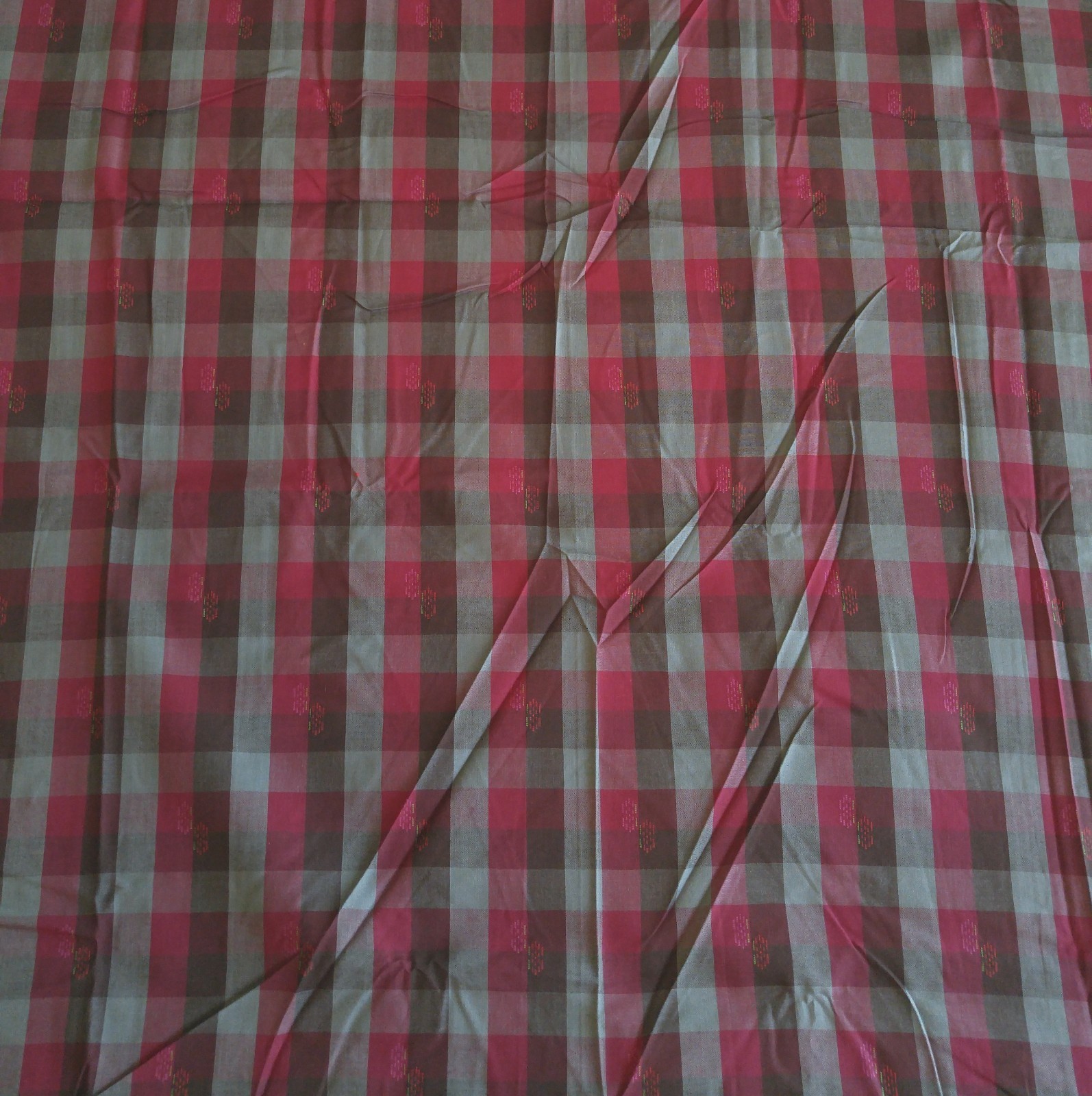 Cotton Check Plaid Shirt Fabric Maroon Brown Grey Embroidered 45″W x 3 Yards