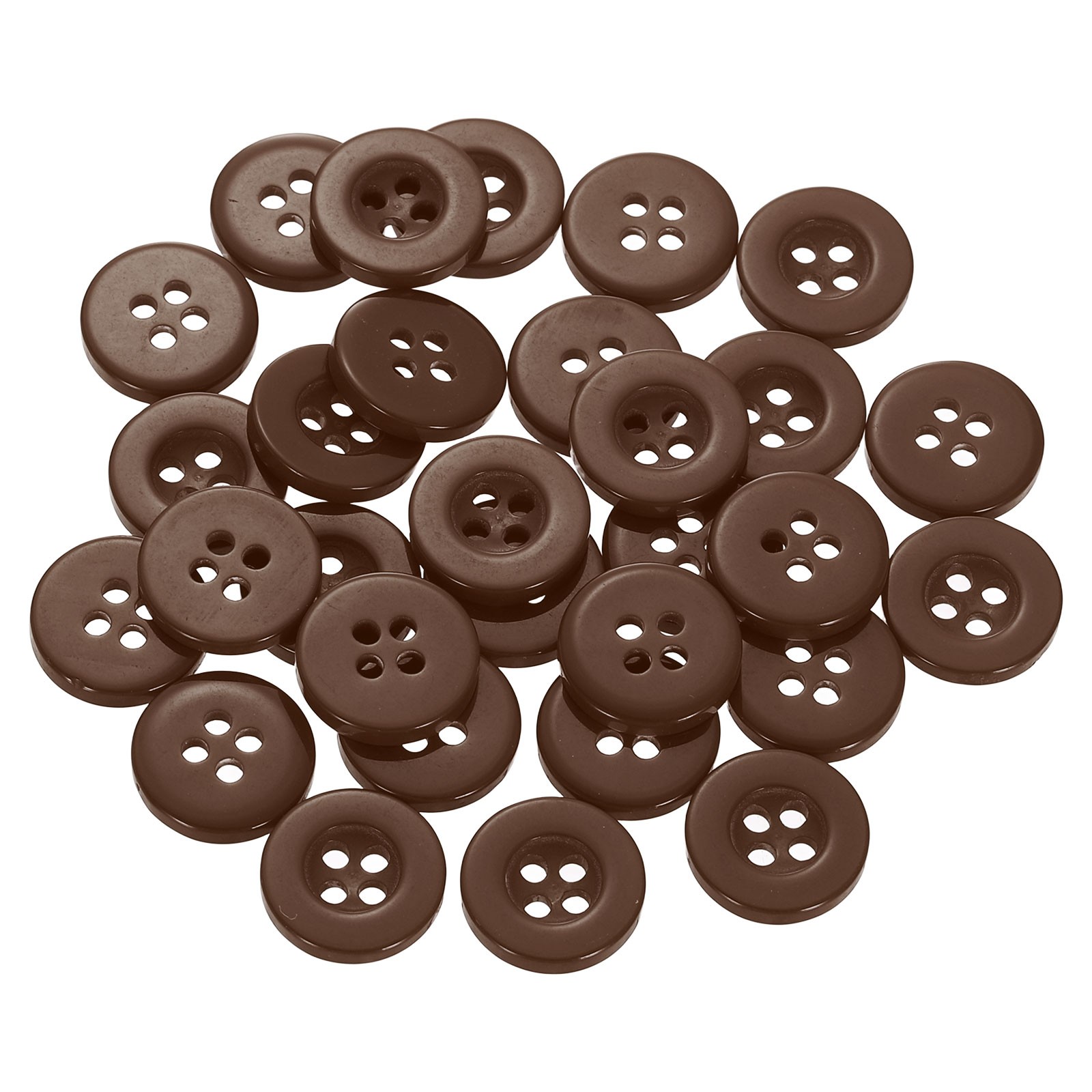 30pcs 20L Sewing Buttons 1/2″ Resin Round Flat 4-Hole Craft Buttons Brown