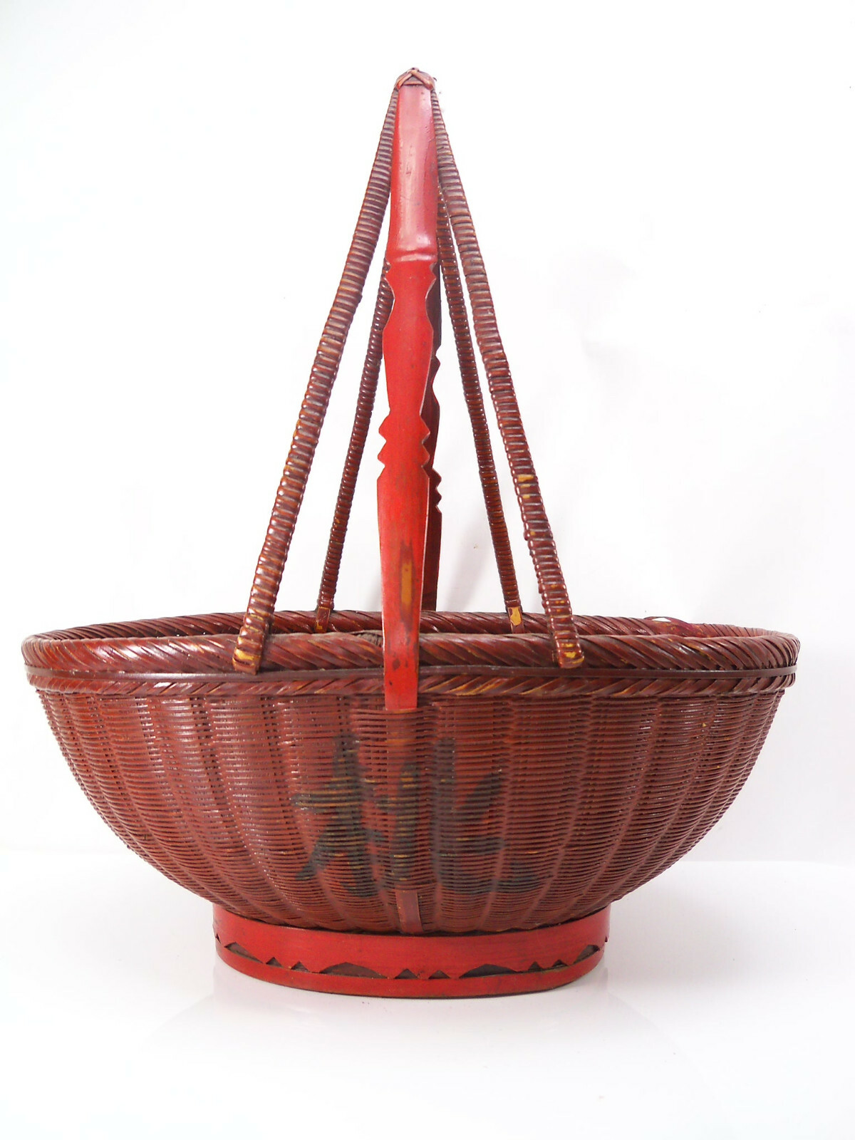 Vintage Large Chinese Red Basket Signed 1950