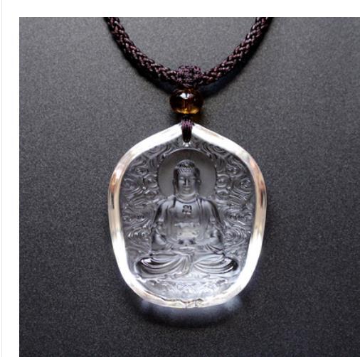 Collect Chinese White Coloured Glaze Carving Buddhism Amitabha Buddha Pendant