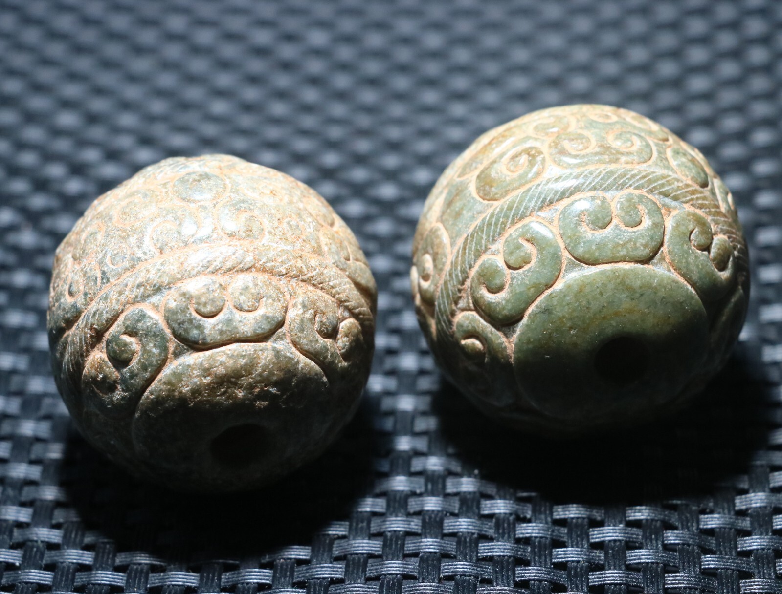 A Pair Exquisite Chinese Hetian Old JADE Linking Fortune Large Ball Sphere 40MMs