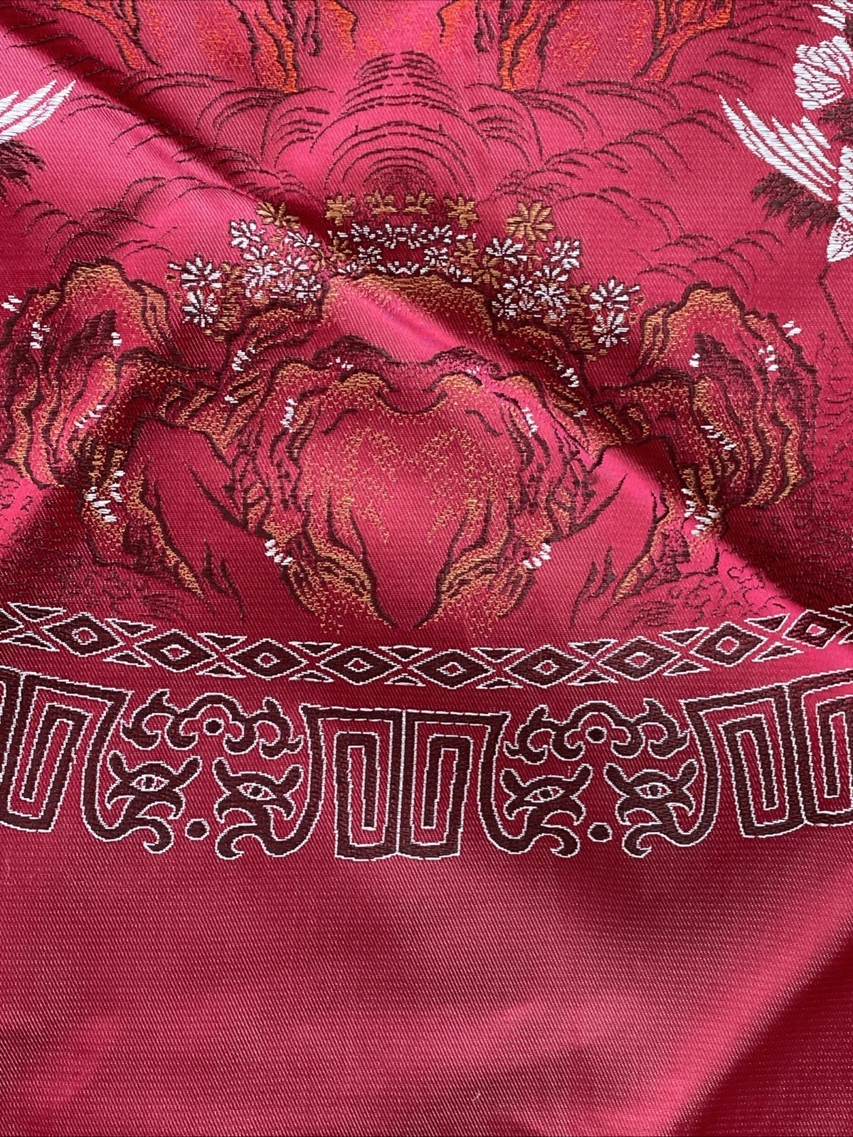 Vintage Brocaded Flowers Chinese Round Double Sided Tapestry Table Cloth Fringed