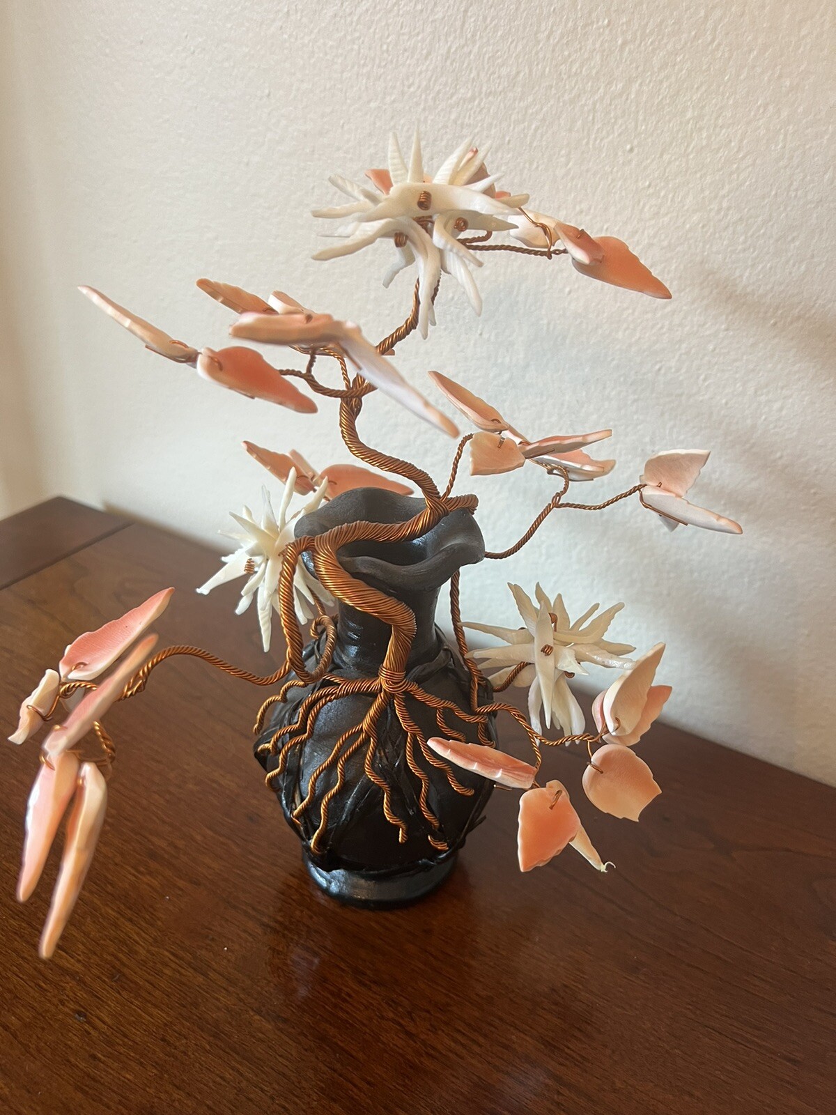 Coral Shells Bonsai Ming Tree of life Wire Wraped Hand made japan 1950’s 9” BB1