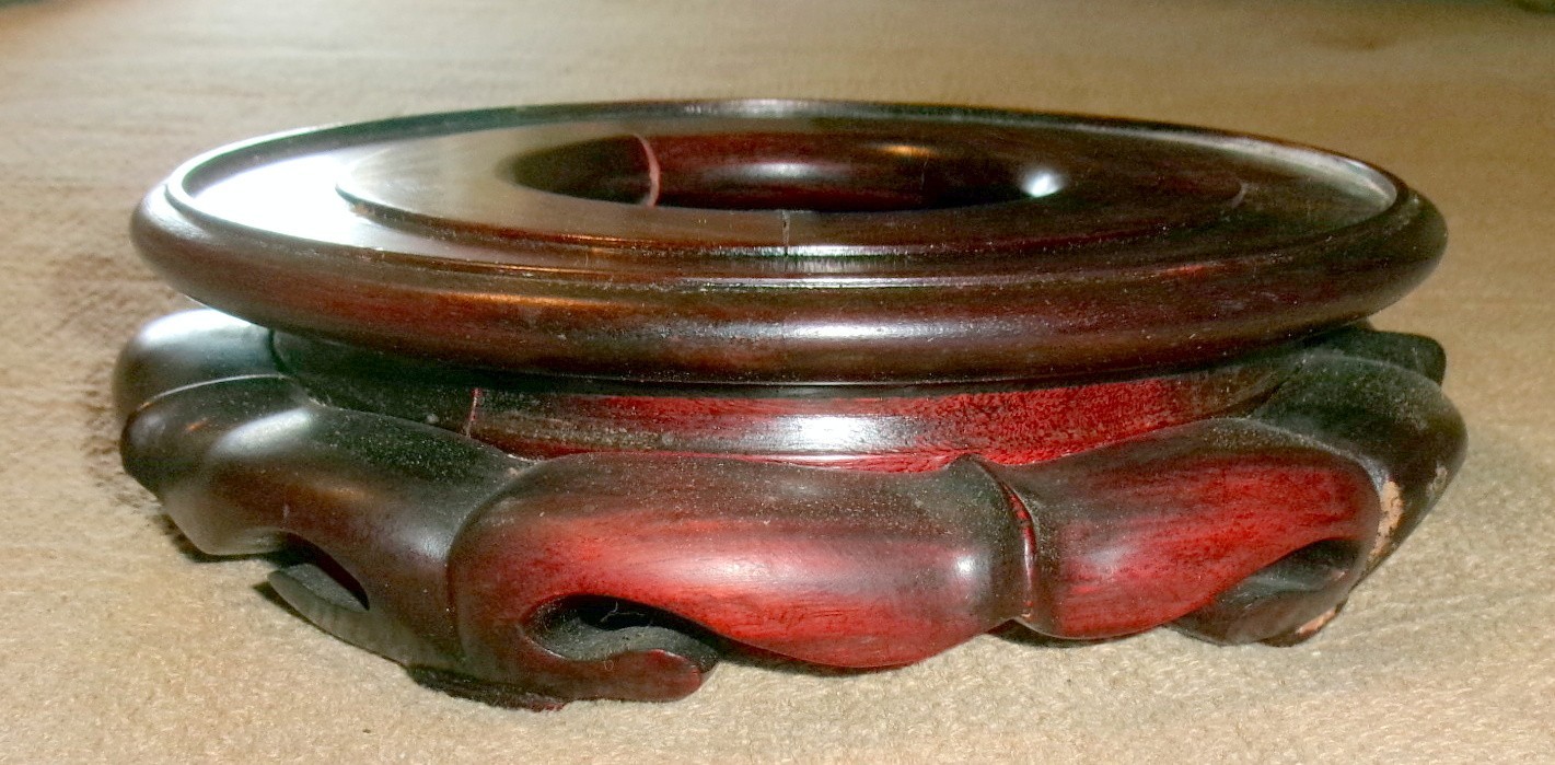 Vtg 8 1/2″ Rosewood round base display Lotus stand for vase, flowerpot, lamp EX!