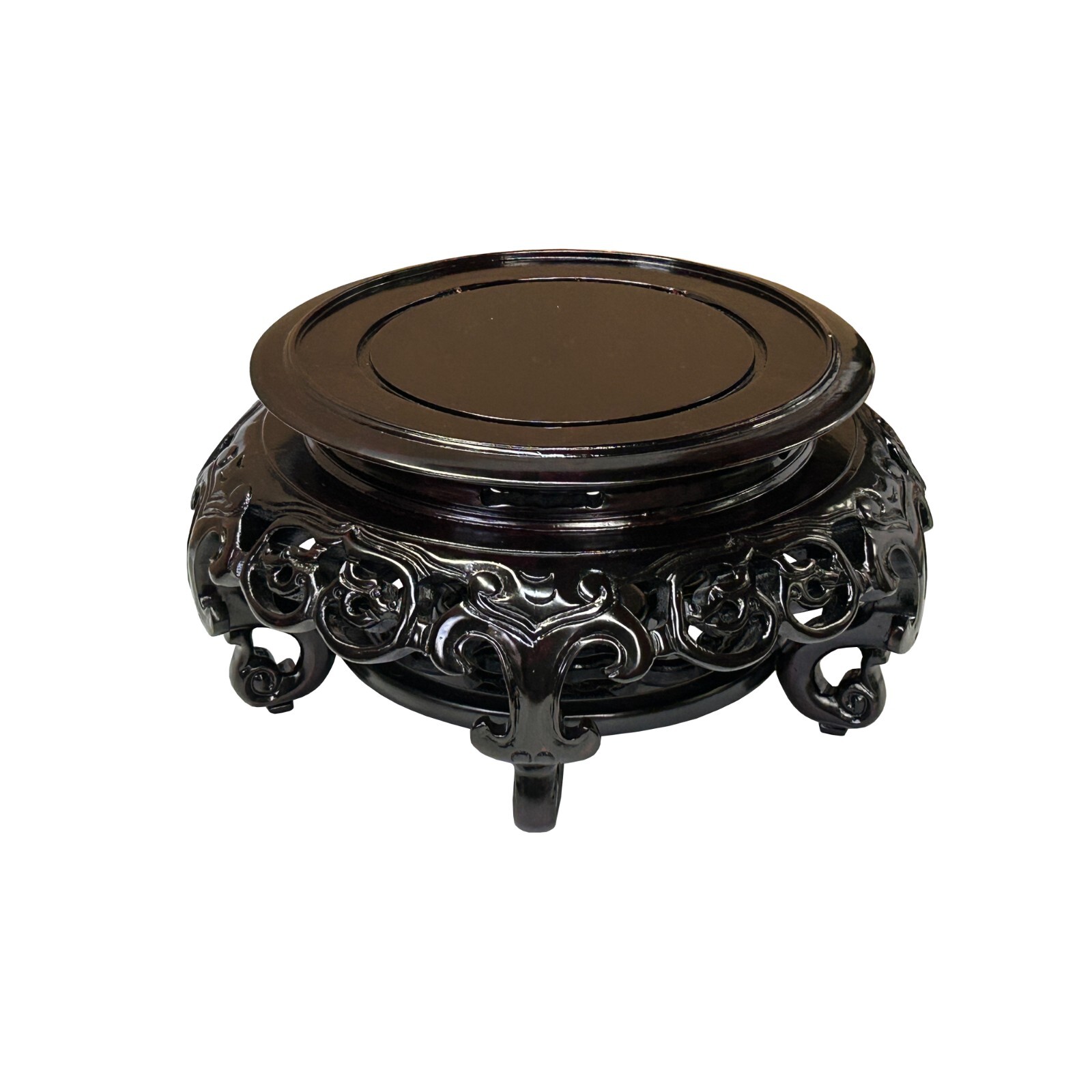5.25″ Dark Black Brown Dragon Motif Round Wood Display Stand ws4219B