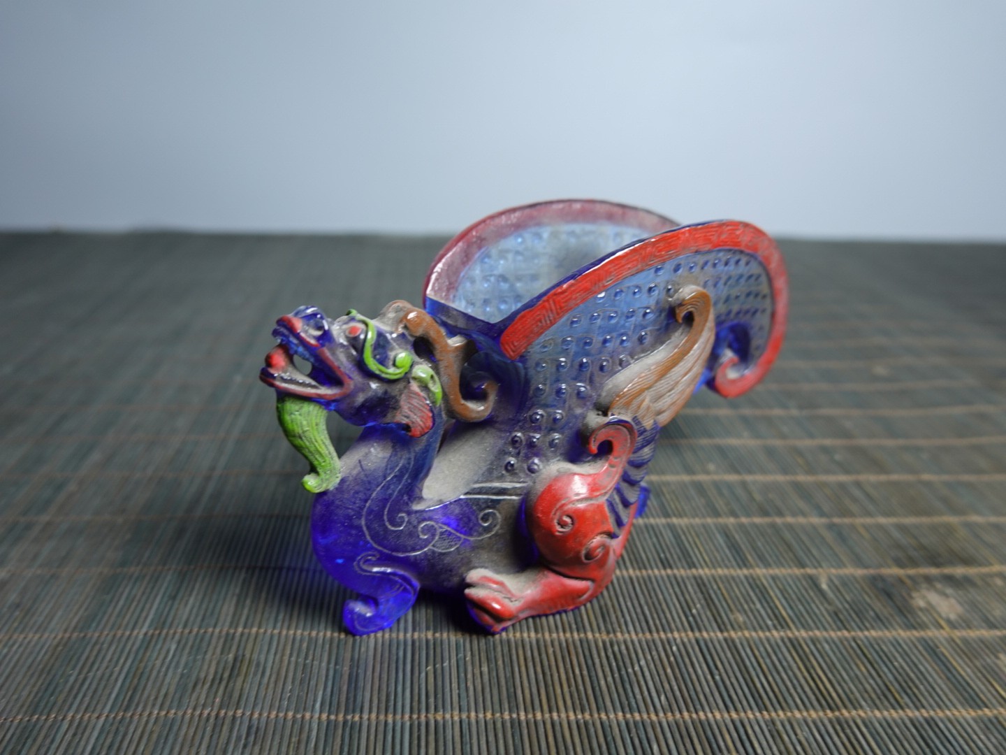 5.5″ Collect Old China Coloured Glaze Painted Dragon-shaped Gong Wine Vessel Cup